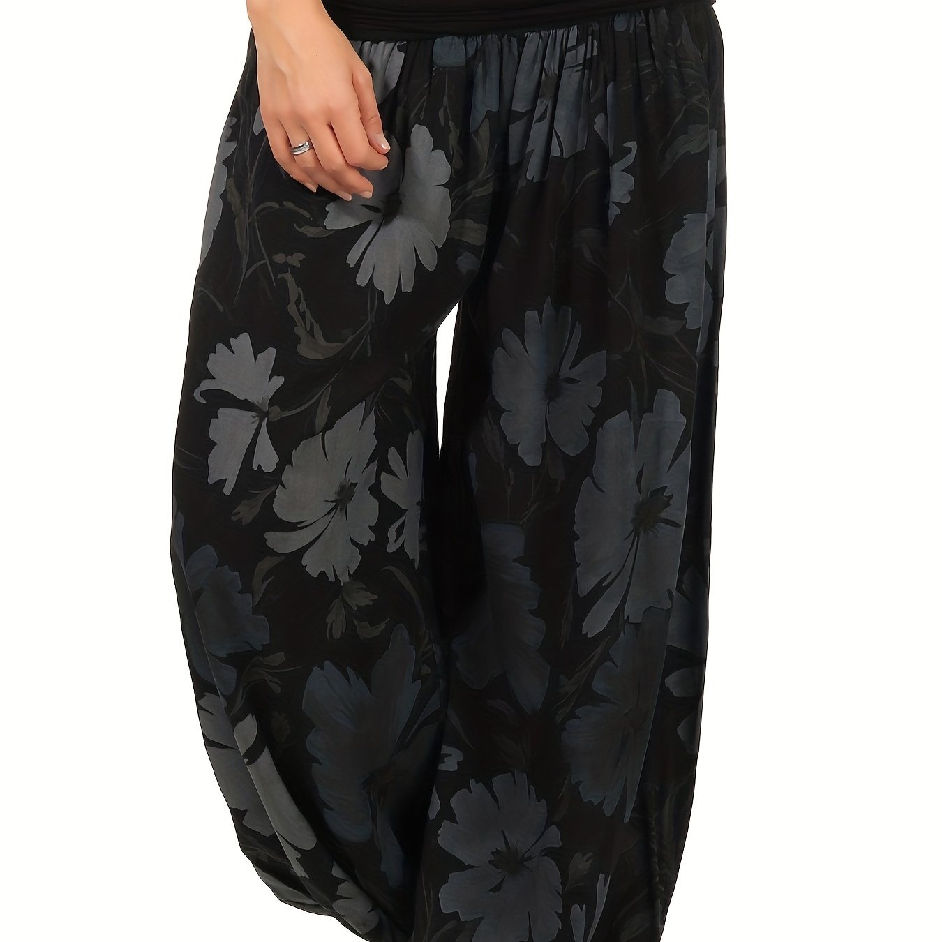Image of Floral Print Baggy Pants, Vacation High Waist Summer Harem Pants, Women's Clothing