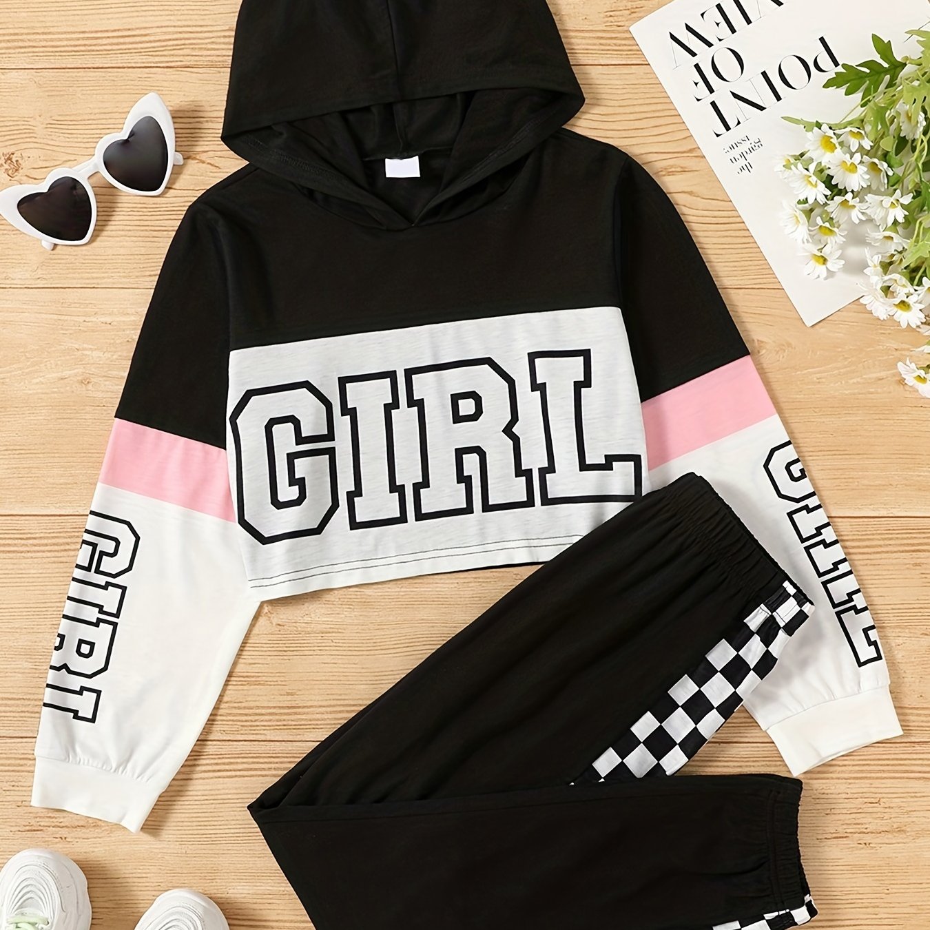 Girl s Hoodie Sweatpants Set Girl Print Long Sleeve Top Color