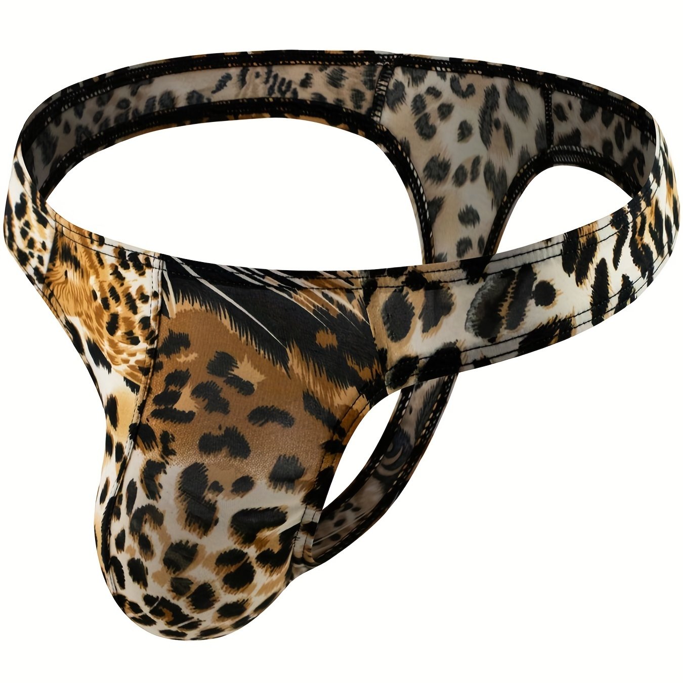 Mens Leopard Print One Sided Male Thong With G Strings And Elastic