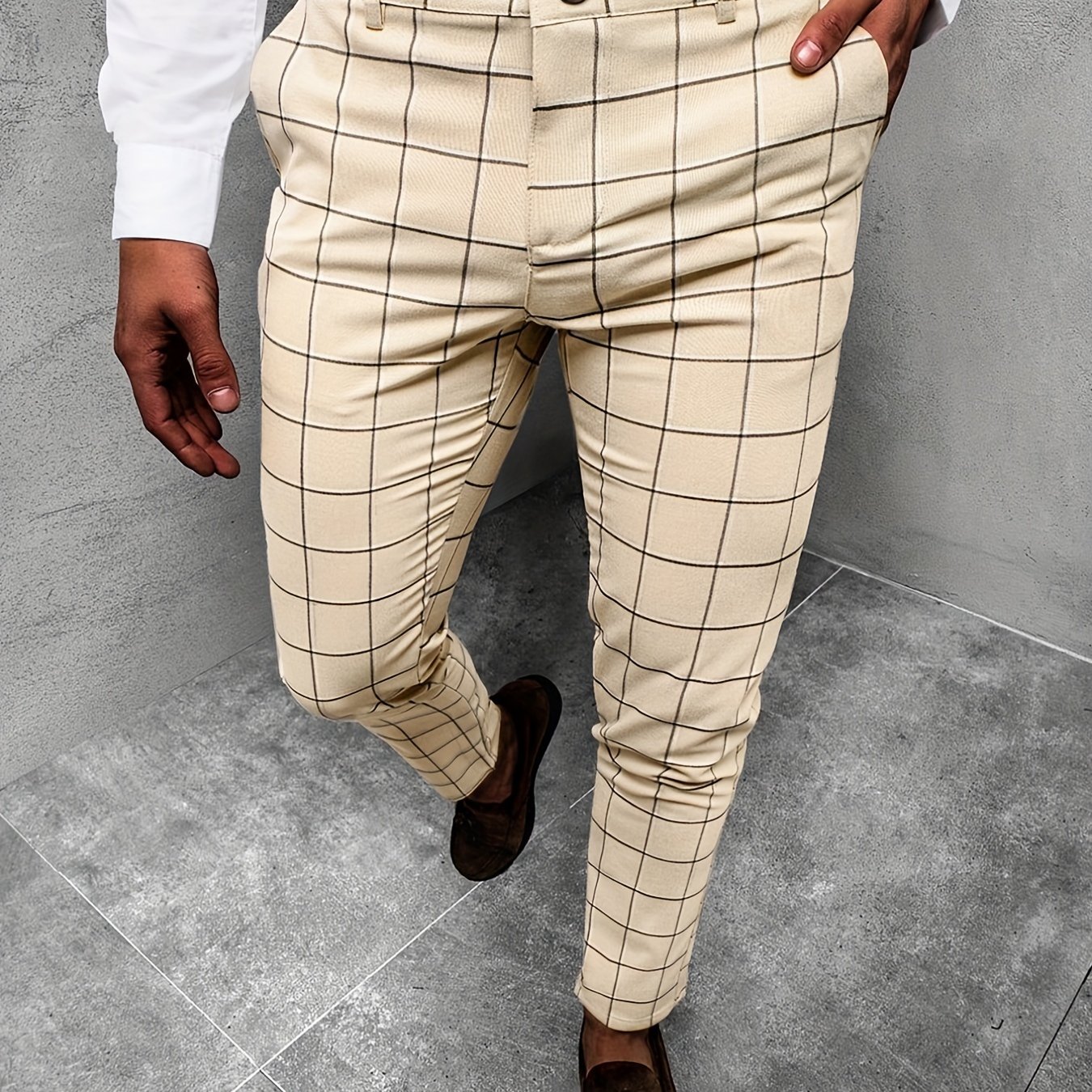 Men's Fashion Casual Check Plaid Trousers Elastic Waist - Temu Canada