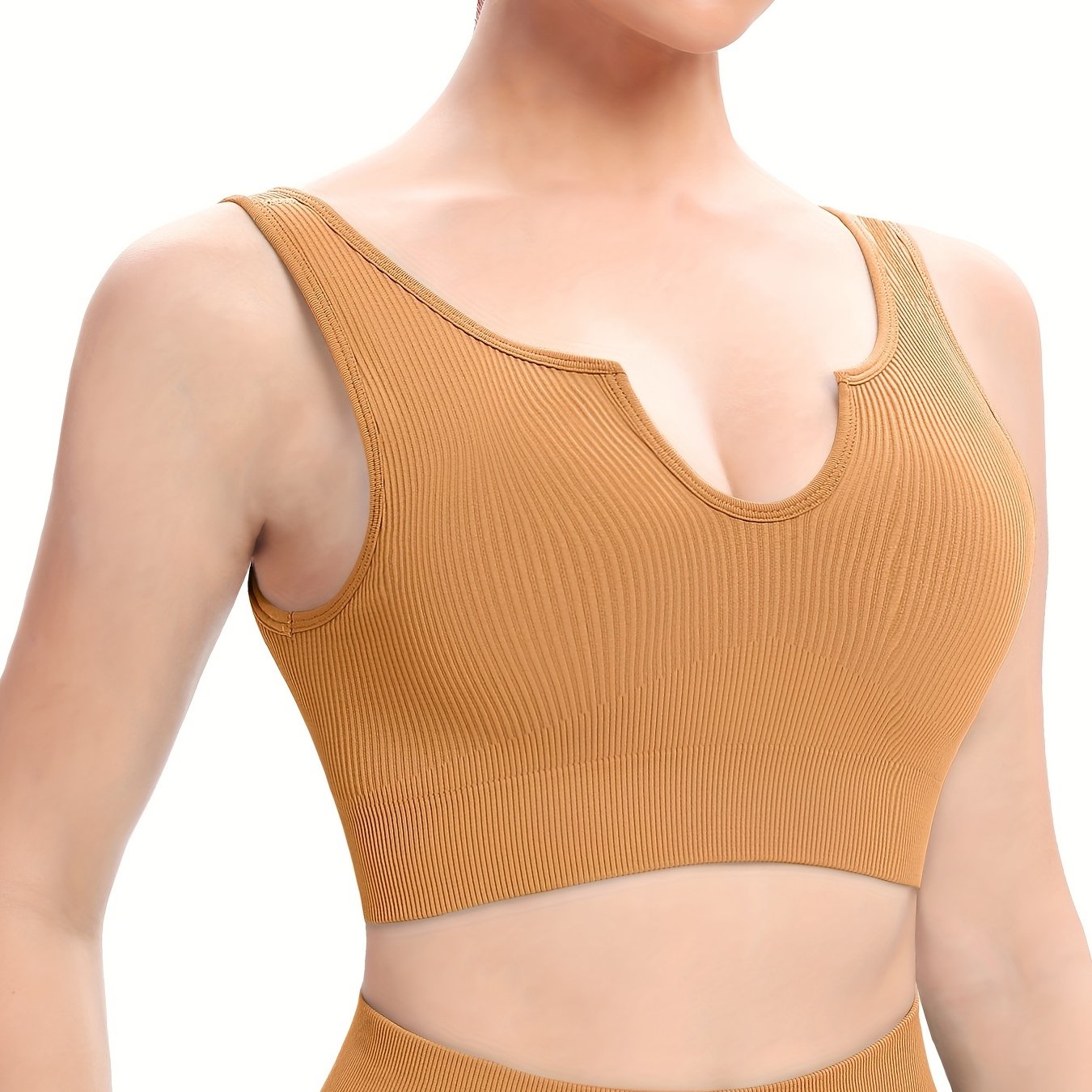 Padded Sports Bra Wireless Medium Support Yoga Bras, Longline Ribbed Crop  Top Gym Workout Bra, Women's Activewear