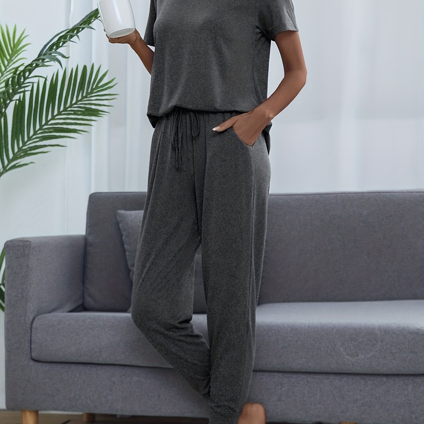 Comfy Solid Lounge Set Casual Short Sleeve Top - Temu Italy