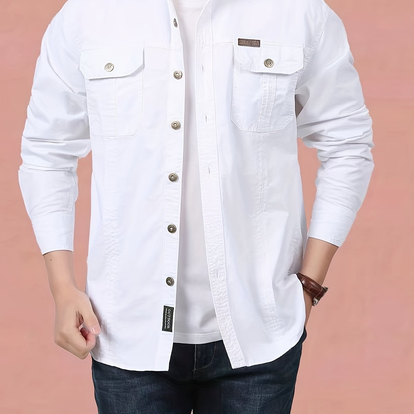 Men's Casual Button Long Sleeve Multi pocket Cotton Cargo - Temu