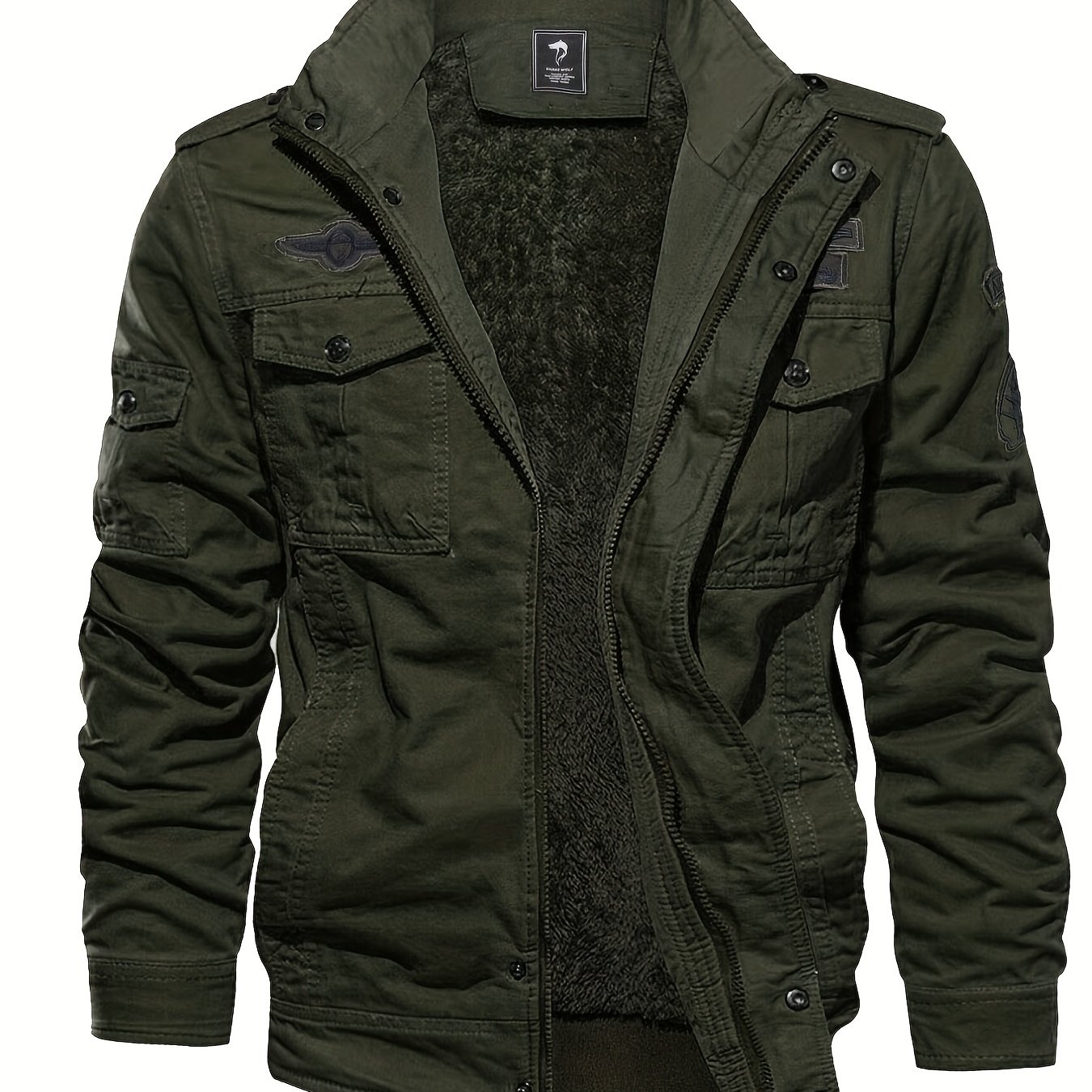 Warm Fleece Multi Pocket Cargo Jacket, Men's Casual Stand Collar Cotton Zip  Up Bomber Jacket For Fall Winter Temu