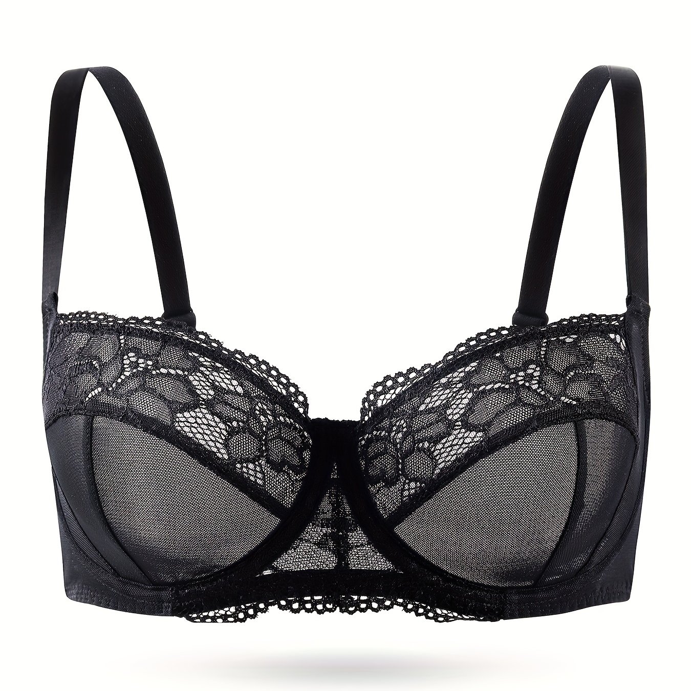 Contrast Lace Balconette Bra Comfy Breathable Push Unlined - Temu Bulgaria