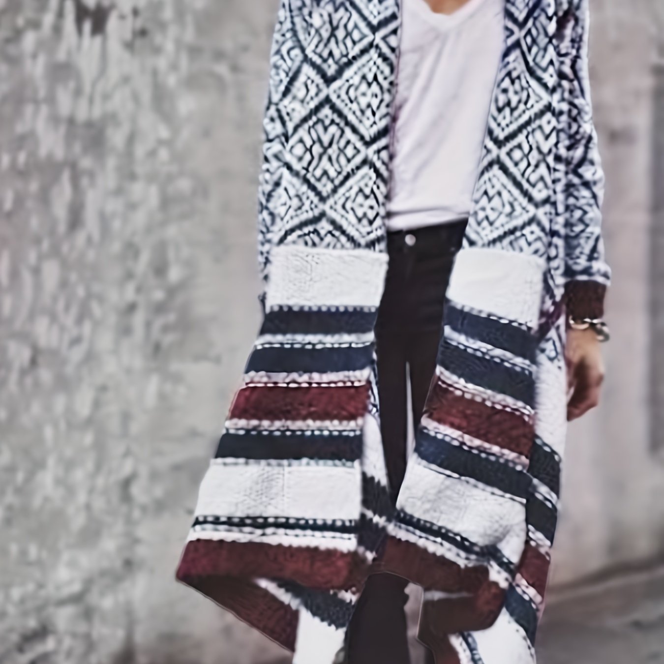 tribal pattern shawl collar cardigan casual long sleeve asymmetrical hem cardigan for fall winter womens clothing