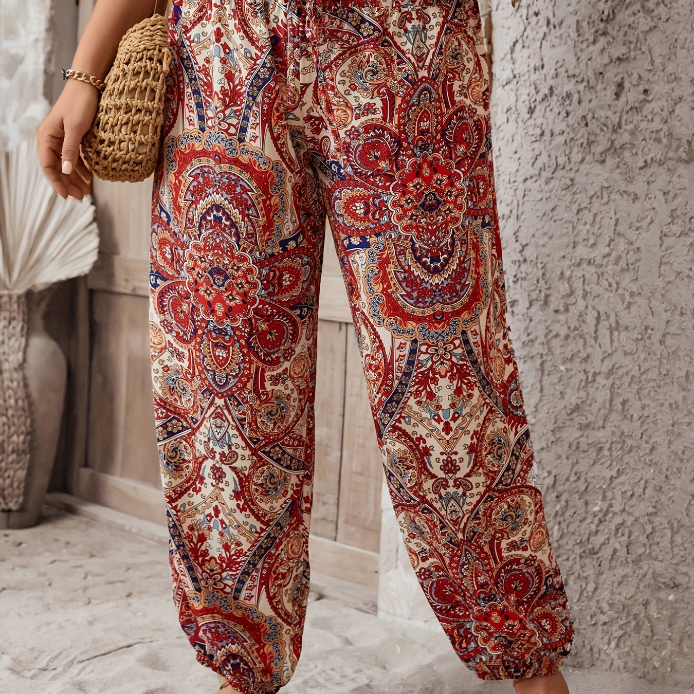 Broek met trekkoord in tribale print boho broek met - Temu Belgium