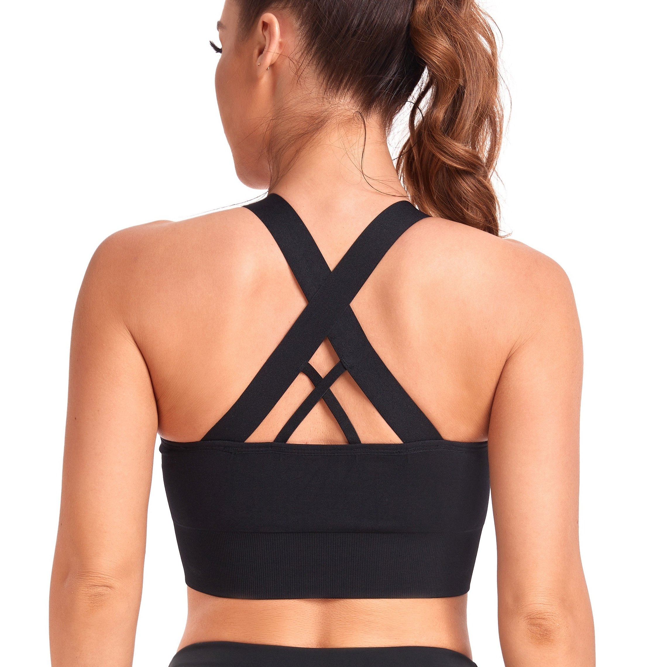 Cross Back Shoulder Strap High Impact Yoga Active Wear Women Padded  Seamless Wire Free Removable Cup Tank Top Running Fitness Gym Workout Sports  Bra