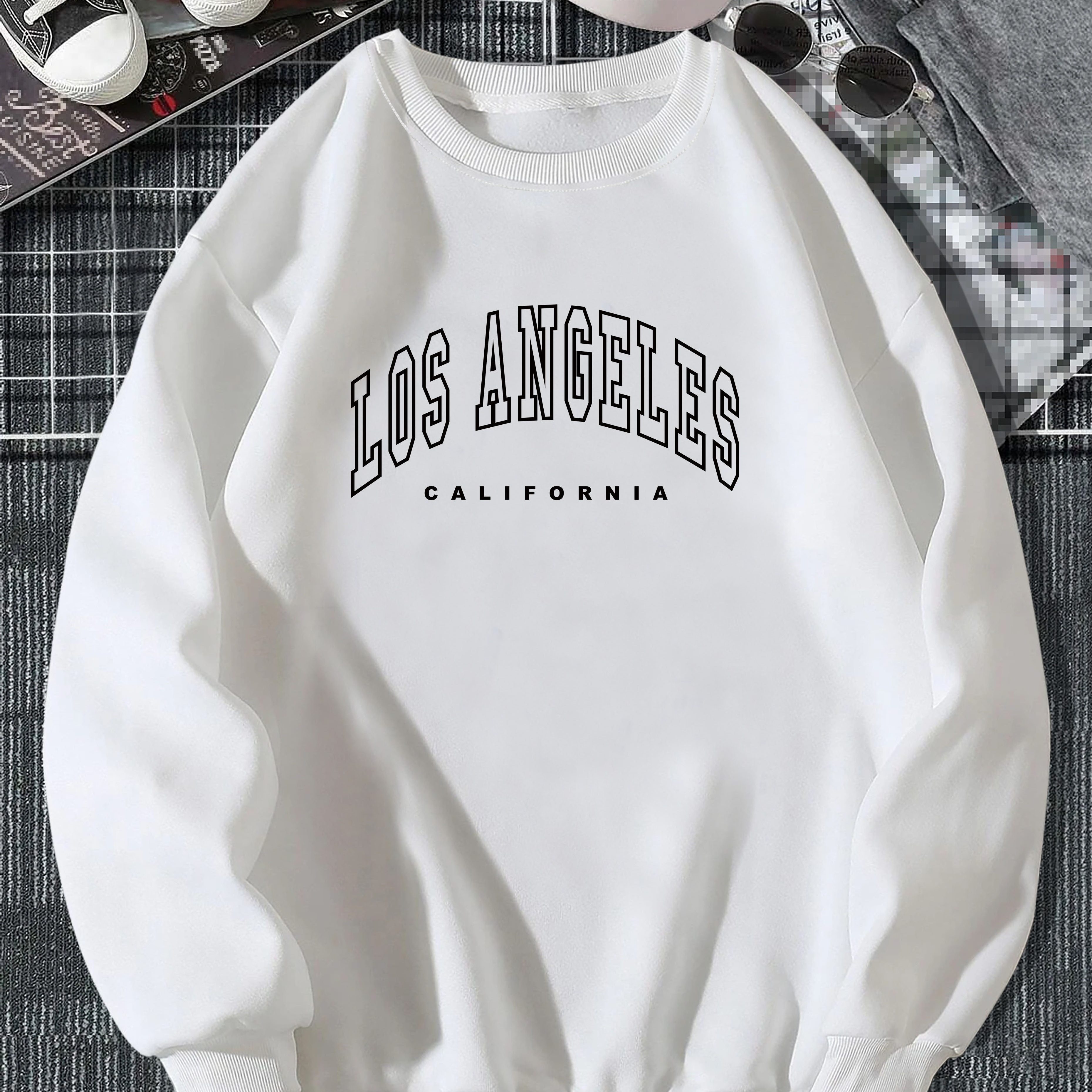 TEMU Sweatshirt For Men, Los Angeles Letter Print Top, Men's Casual Pullover Sweatshirt For , As Gifts