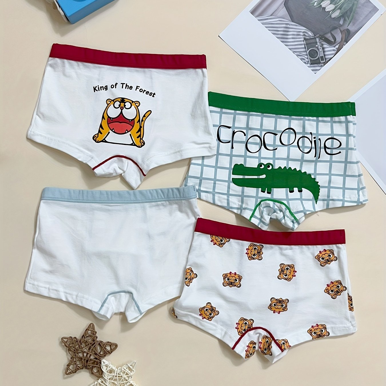 Boys Cartoon Crocodile Plaid Boxer Briefs Underwear Soft - Temu Philippines