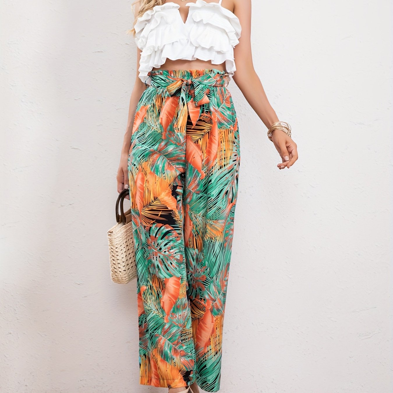 Pantalon large imprimé tropical Véran