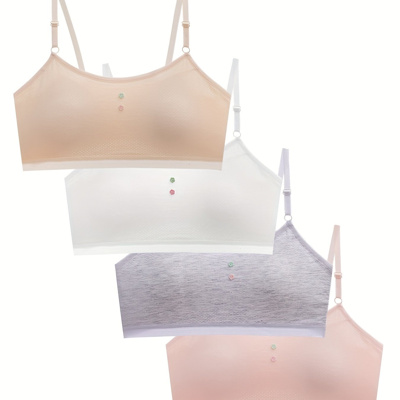 4pcs Comfortable Sports Underwear For Aged 9-15 | Immovable Chest Pad, Strappy Back, Solid Color, Rayon Fabric