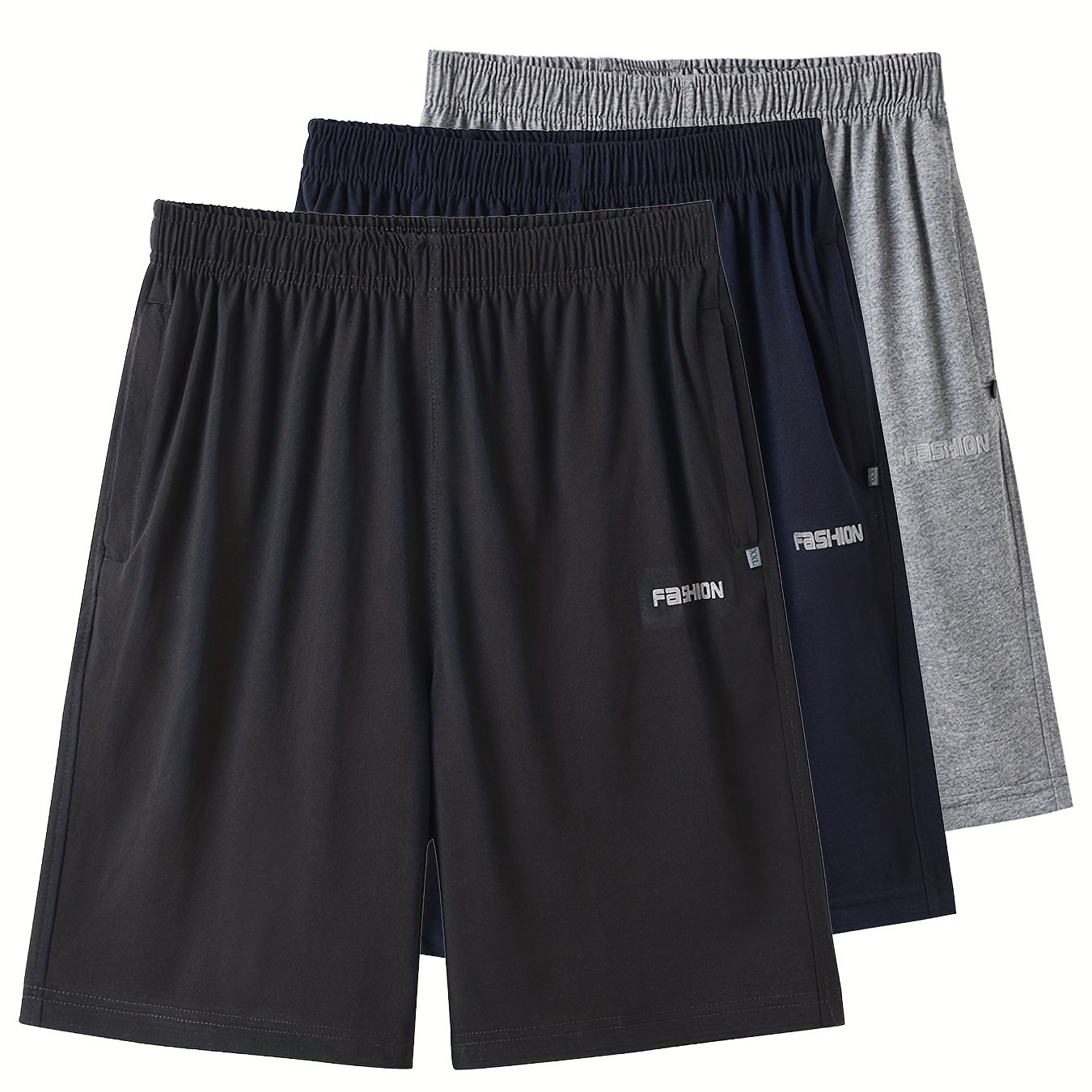 Image of Men's Plus Size Navy Blue Shorts - Breathable, Loose Fit, Five-pocket, Casual & Sporty Style, Regular Fit, Casual Wear||stretchable Fabric