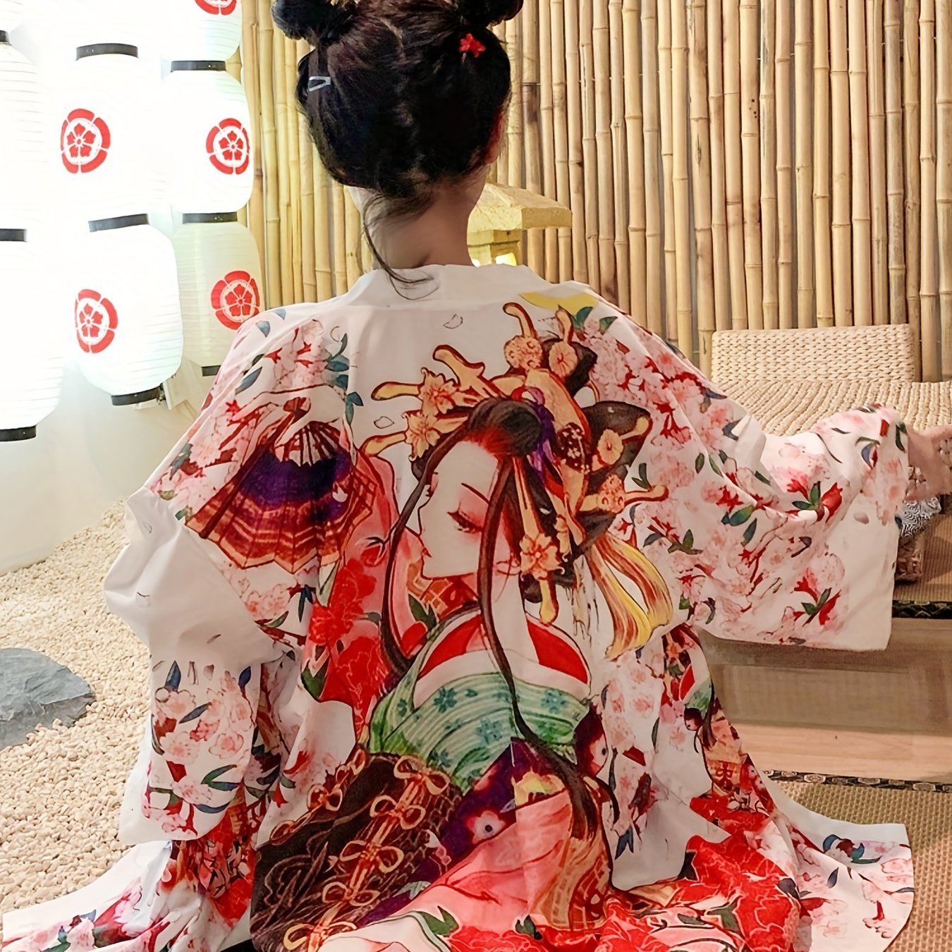 Loose Chinese Style Kimono Cardigan | 3 Quarter Length Sleeve, Portrait Pattern, Festive Costume, No Belt, No Padding