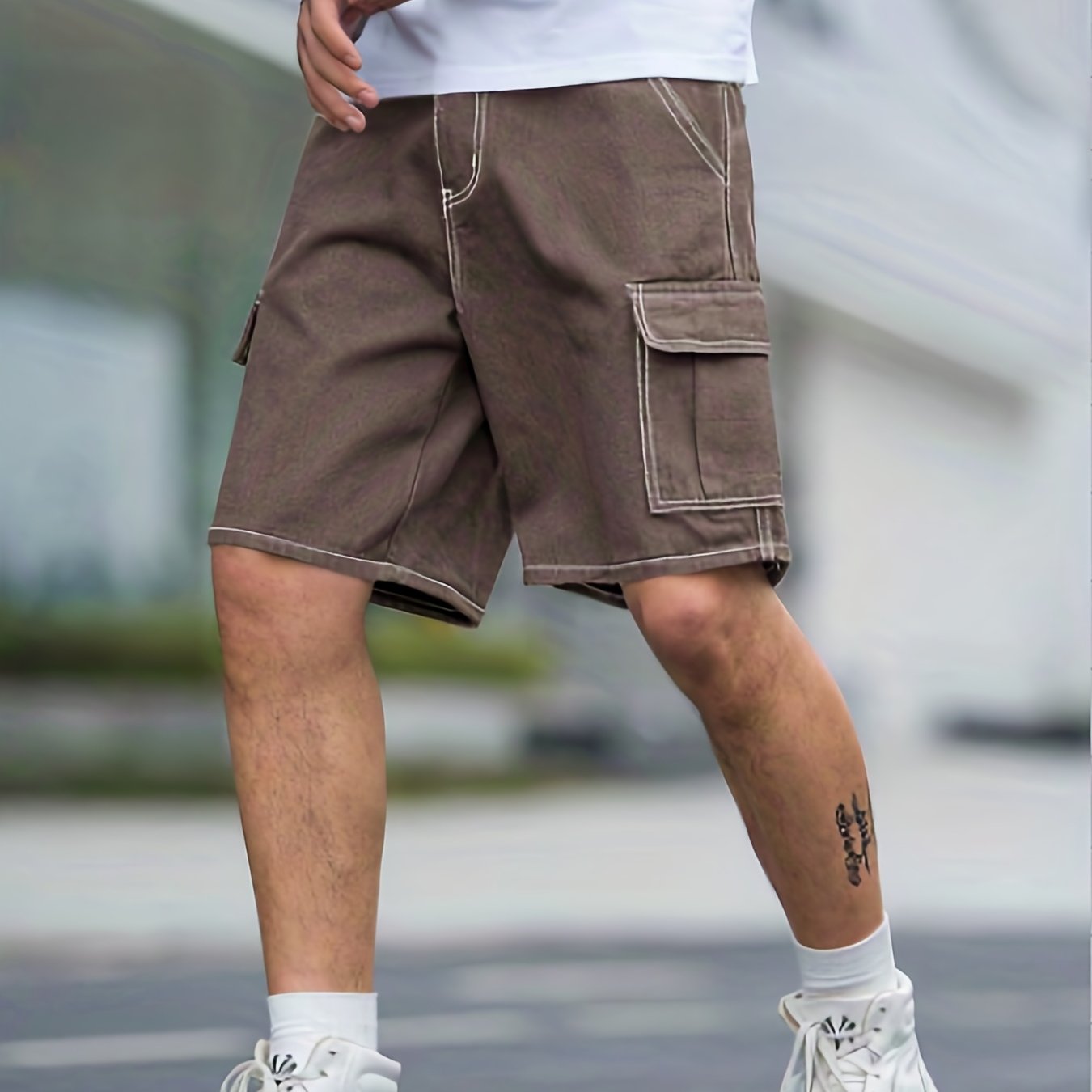 Loose Fit Big Pocket Denim Shorts, Men's Casual Street Style Distressed  Denim Shorts For Summer