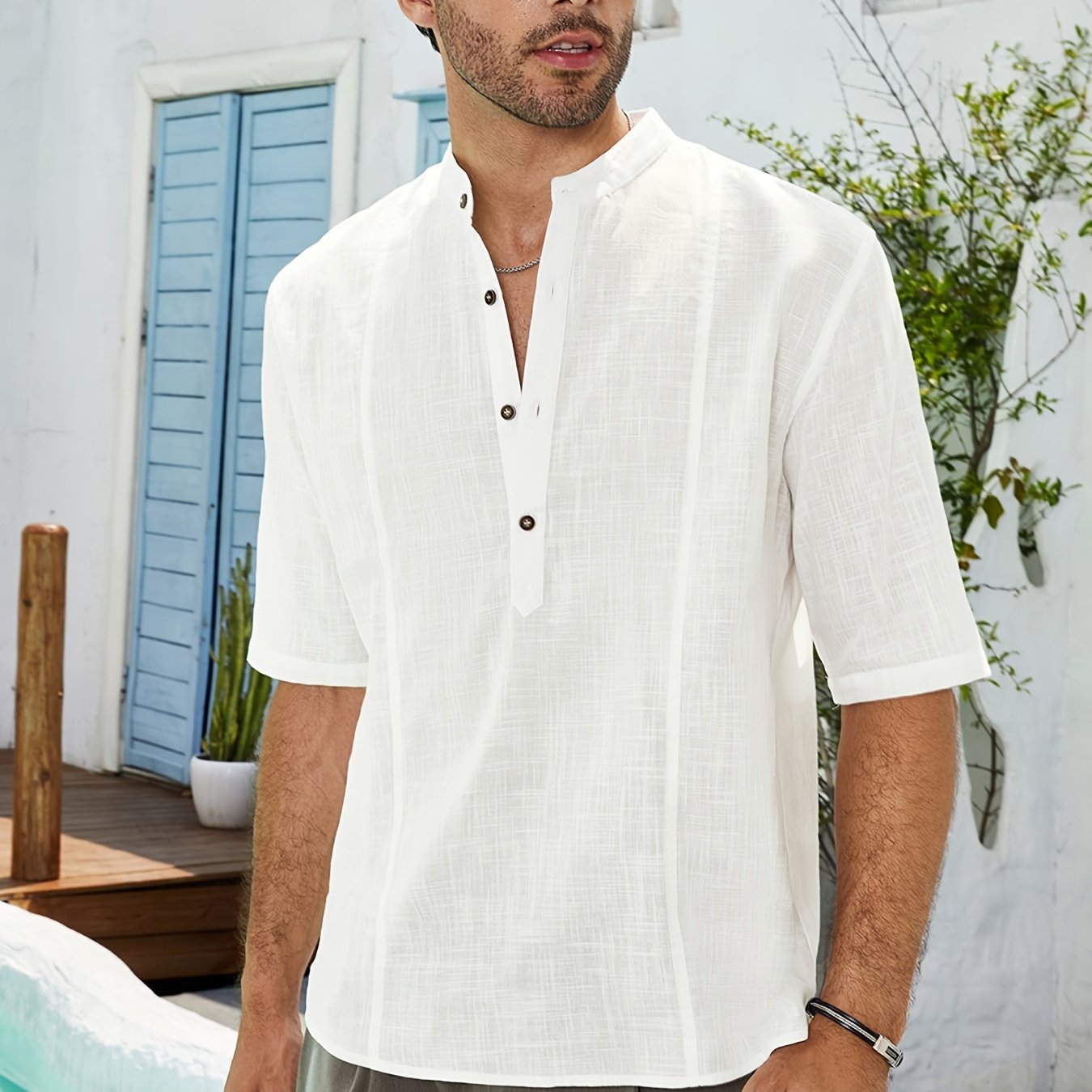 Men's Casual T Shirts Summer Short Sleeve Cotton Linen Comfy Tee Button ...