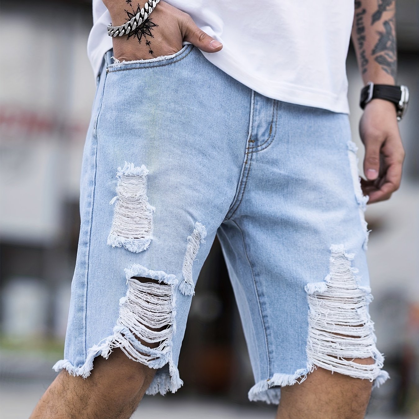 Shorts en denim con motivo Monograma arcoíris - Hombre - Ready to Wear