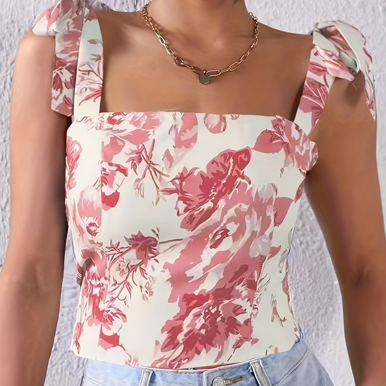 Floral Print Tank Top Sexy Summer Sleeveless Knotted - Temu