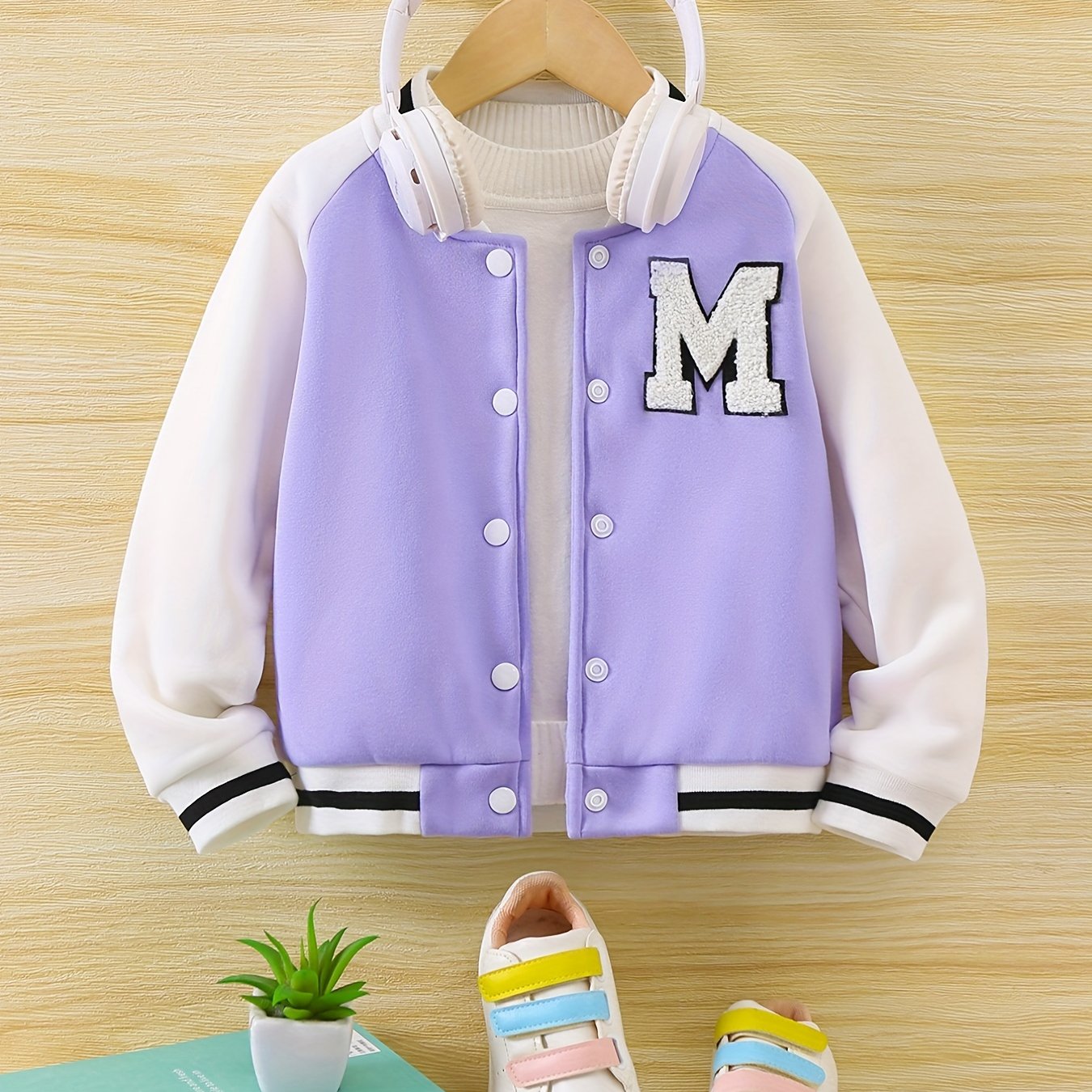 Girls Cute Casual Baseball Jacket, Baseball Collar Long Sleeve Thermal Kids Clothes Winter Outwear,Black,Temu