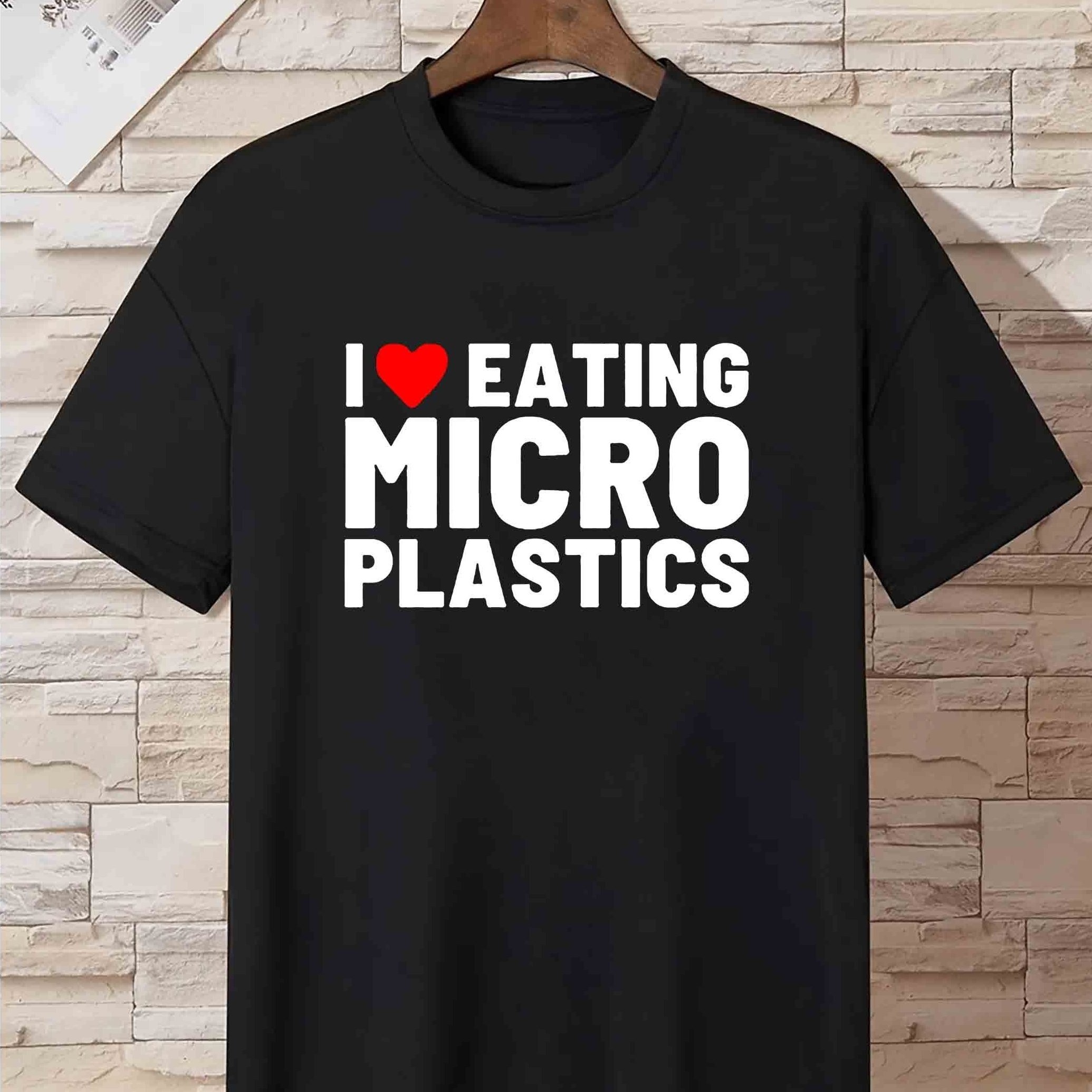 TEMU 'i Love Eating Micro Plastics' Print T Shirt, Tees For Men, Casual Short Sleeve Tshirt For Fall, Tops As Gifts