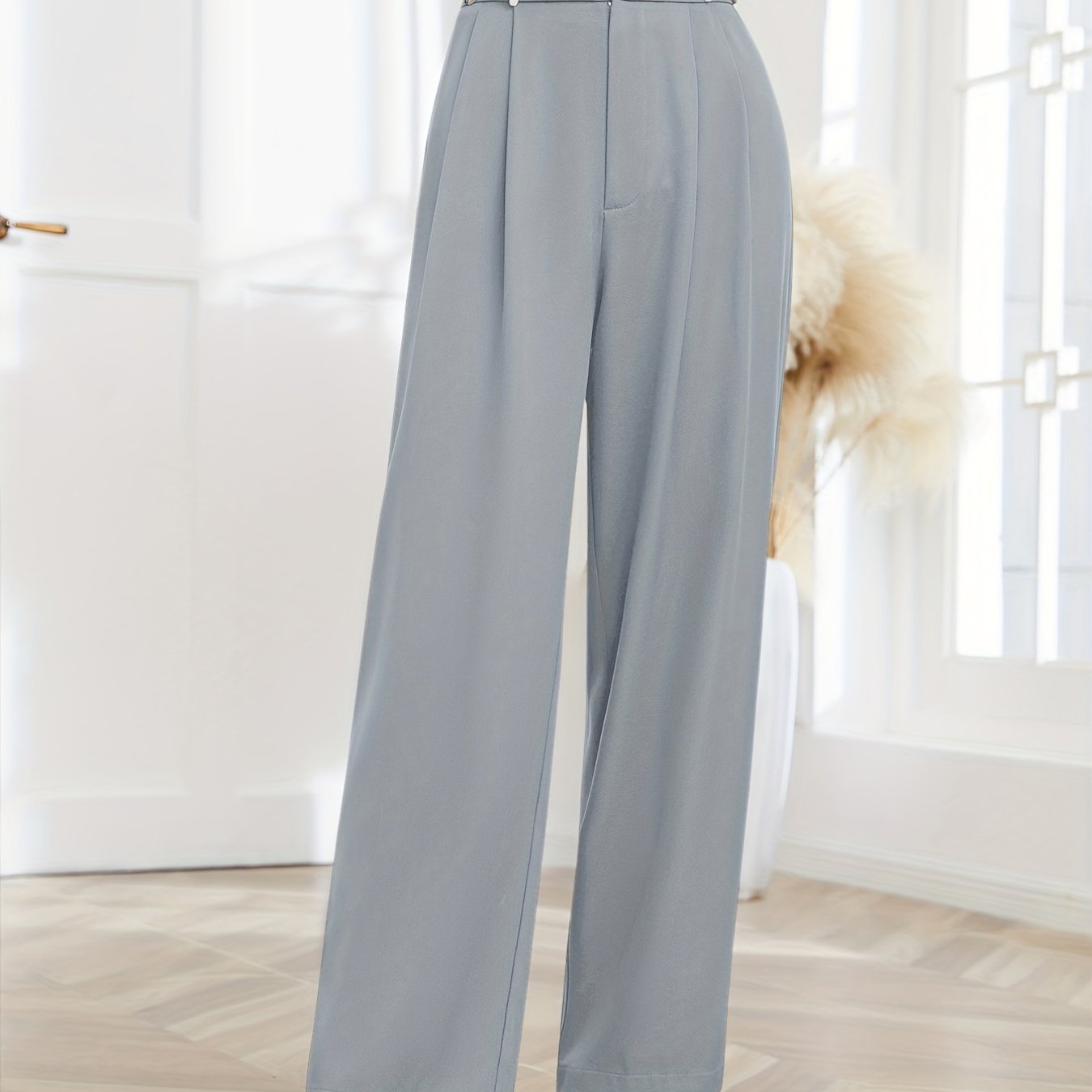 YWDJ Wide Leg Pants for Women Casual High Waist High Rise Wide Leg Trendy  Casual with Belted Long Pant Solid Color High-waist Loose Pants A Popular