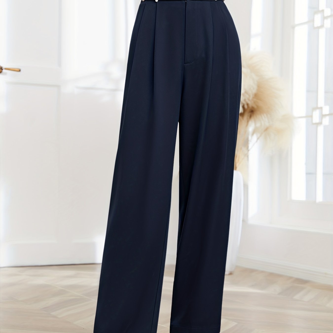 Casual Loose High Waist Pants Solid Wide Leg Fashion Work - Temu
