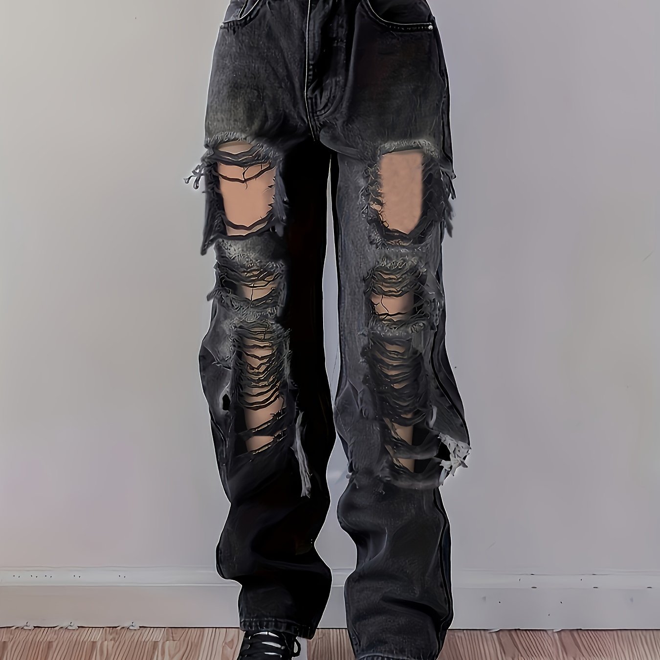 Extreme Distressed D string Waist Jeans High Stretch - Temu