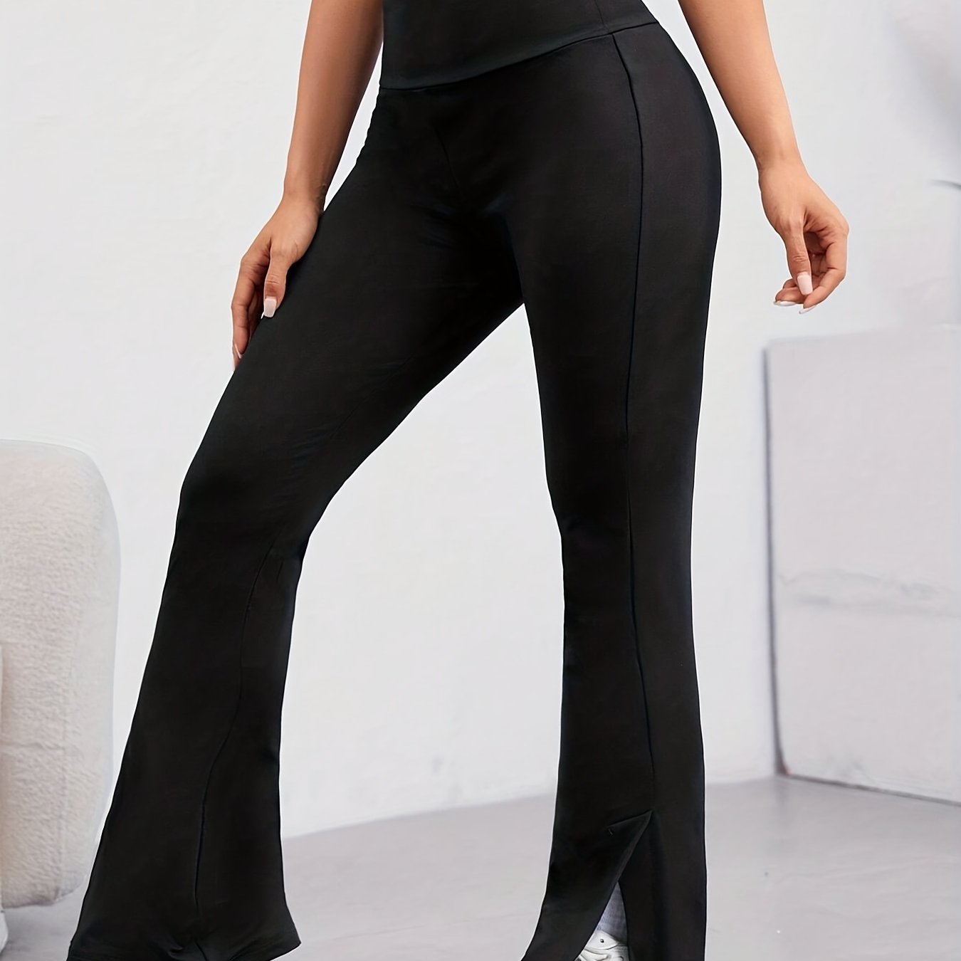 TEMU Women's Activewear: Look Stylish And Comfortable With High Waist Split Hem Flared Pants For Spring And Autumn