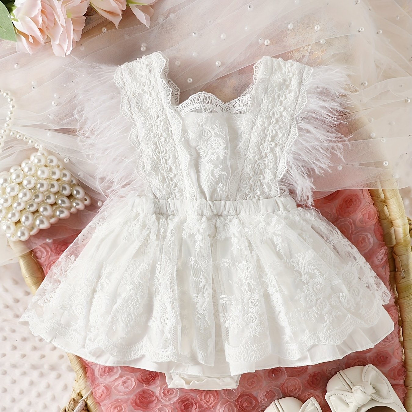 Girls' Lace Trim Flutter Sleeve Princess Dress, Perfect For Outdoor
