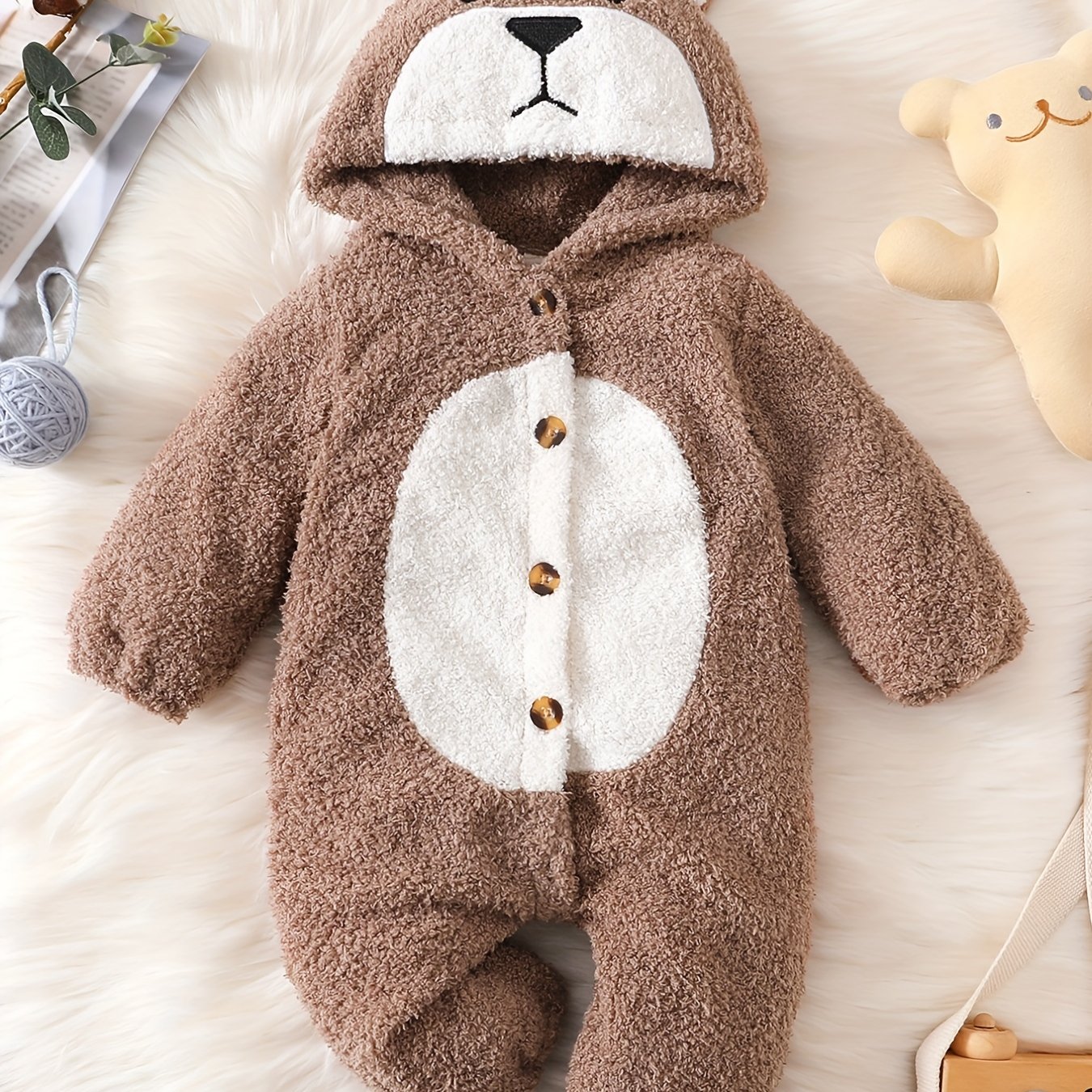 Infant Baby Super Cute Furry Bear Shape Hooded Bodysuit - Temu France