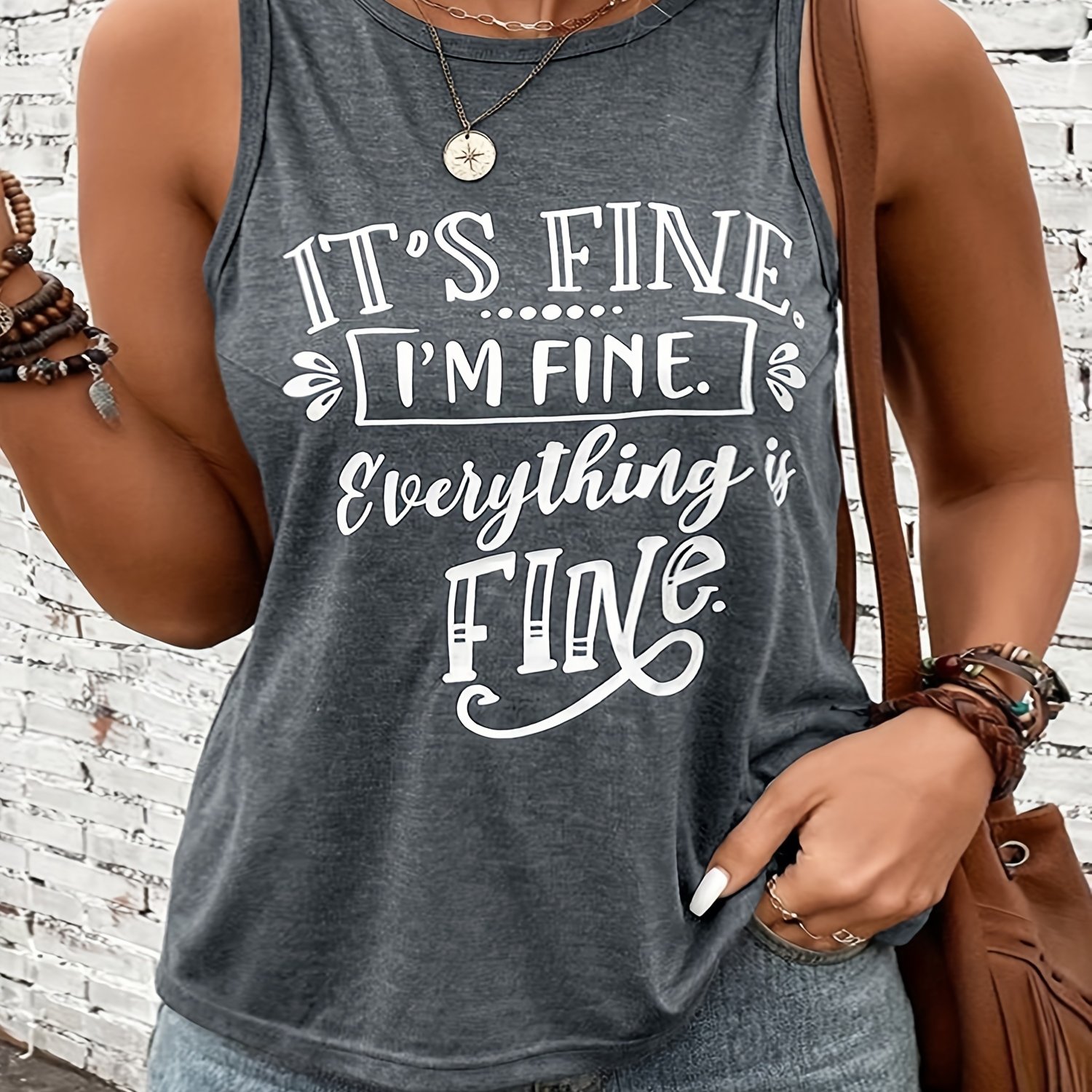 Plus Size Casual Tank Top Women's Plus Slogan Print Round - Temu