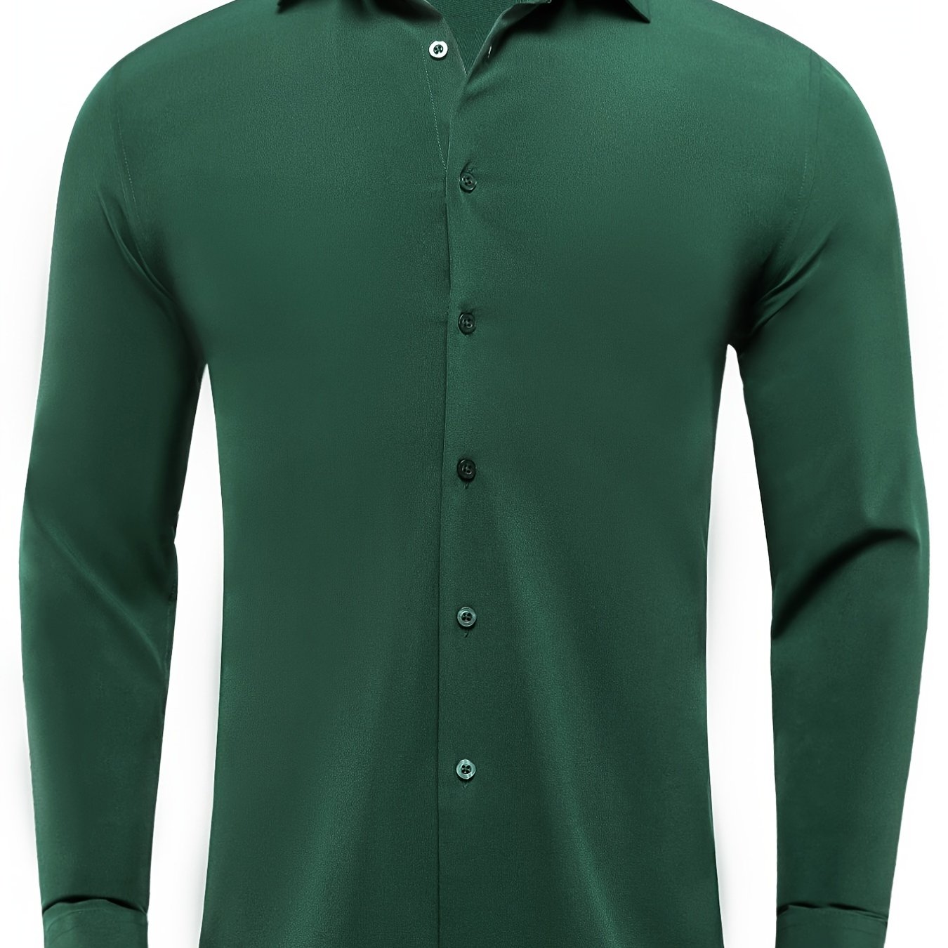 TEMU Men's Stretch Wrinkle-free Dress Shirt - Long Sleeve Button- Shirt With Collar, Solid Color - Wear Suitable For Business, Weddings & Travel -
