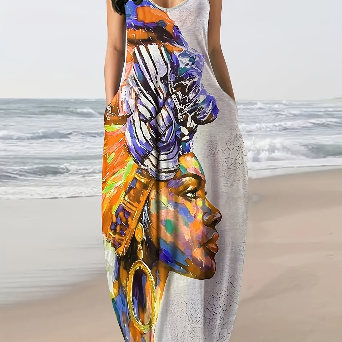 Graphic Print Maxi Cami Dress, Casual Dress For Summer & Spring, Women's  Clothing