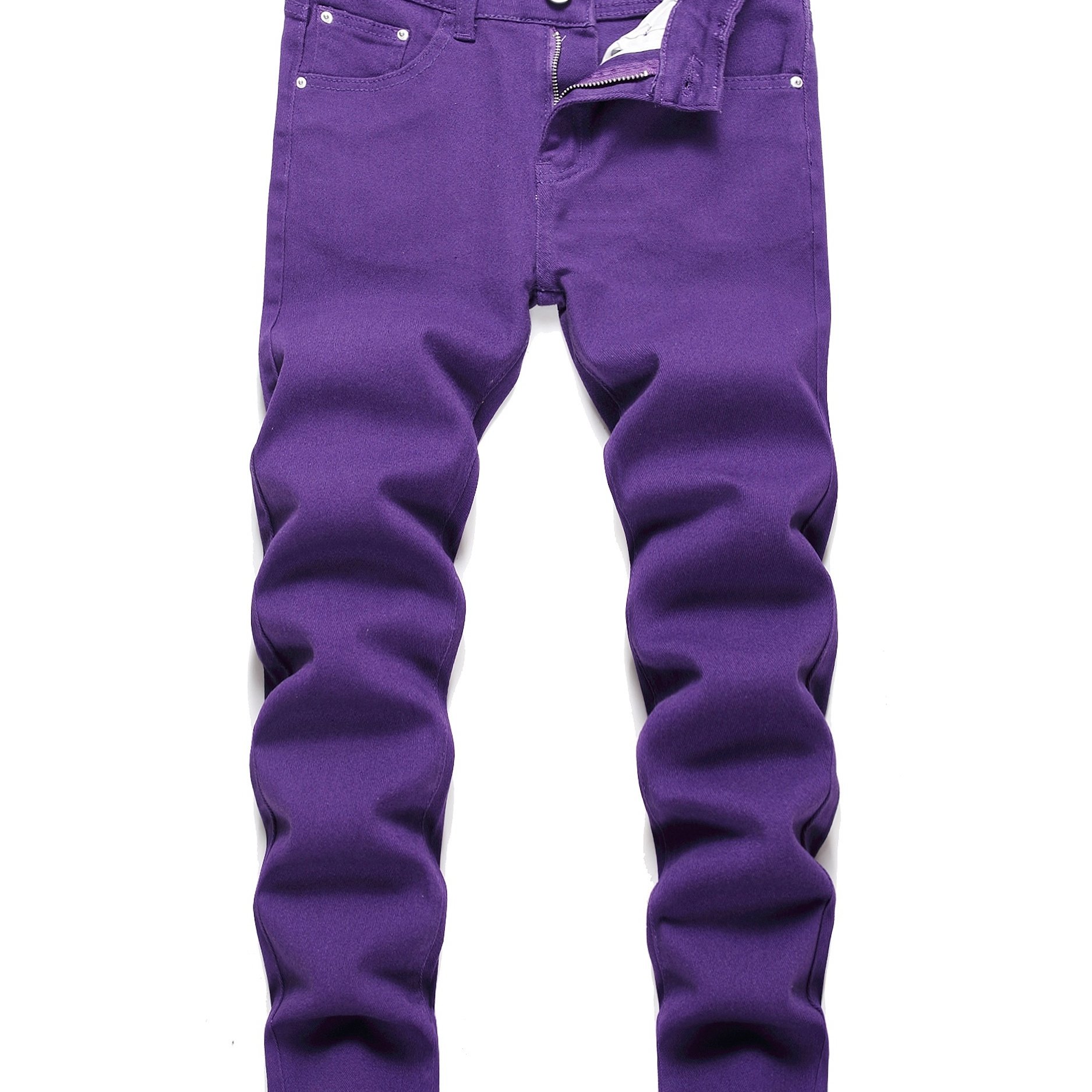 Boys Purple Ripped Jeans Skinny Slim Fit Washed Denim Long Pants, Kids  Clothing
