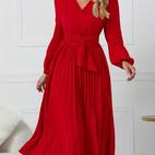 solid surplice neck belted dress elegant pleated long sleeve midi dress for spring fall womens clothing