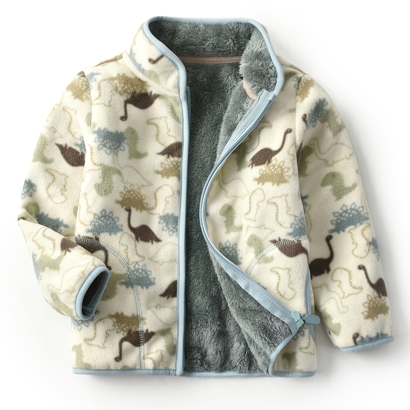 New Boys' Cute Cartoon Animal Warm Thickened Collar Zipper Jacket