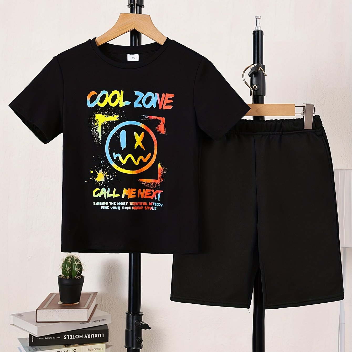 Boy's Stylish 2pcs, T-Shirt & Shorts Set, Cool Zone Cartoon Pattern Print Short Sleeve Top, Casual Outfits, Kids Clothes For Summer