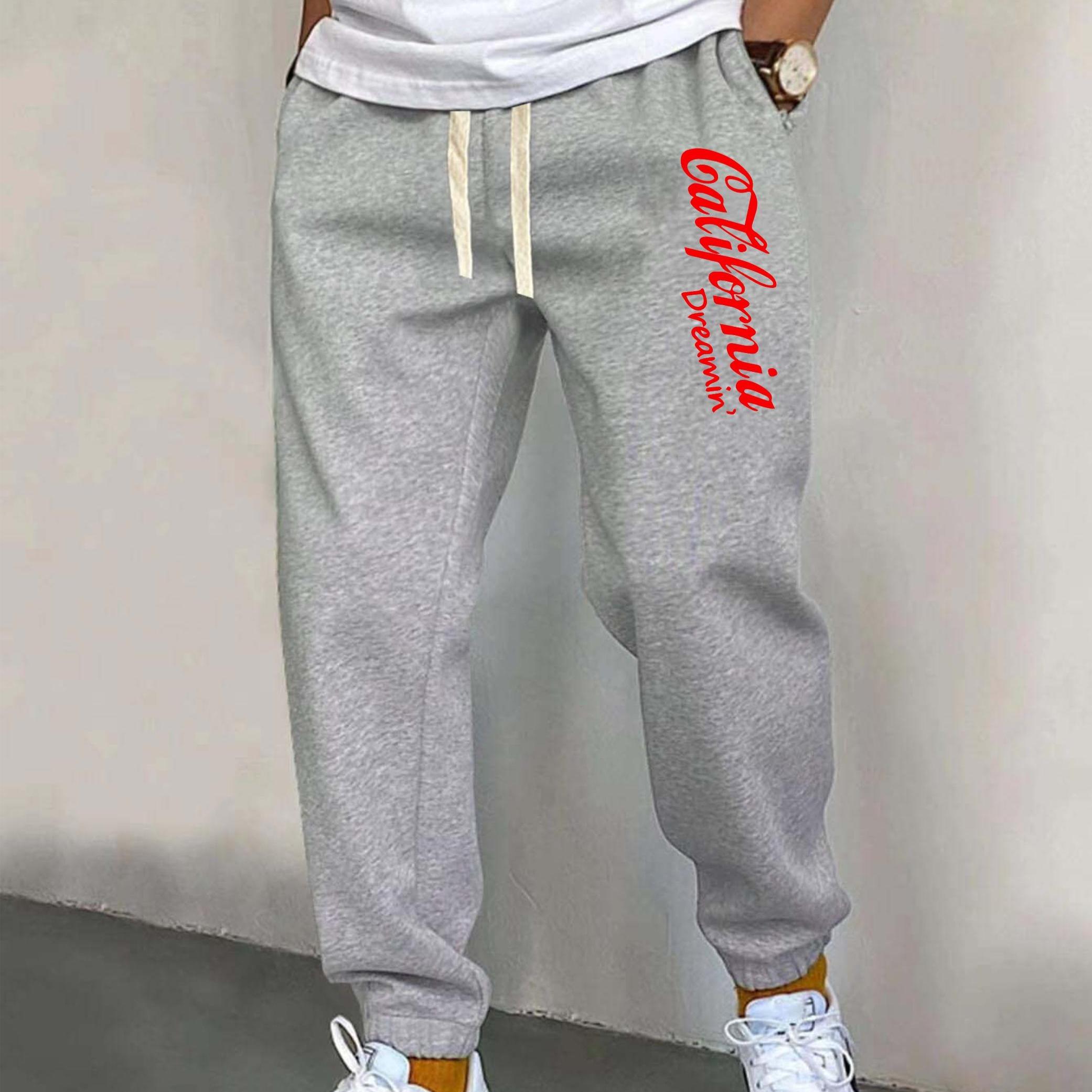 California Print Joggers, Men's Casual Loose Fit Street Style Waist