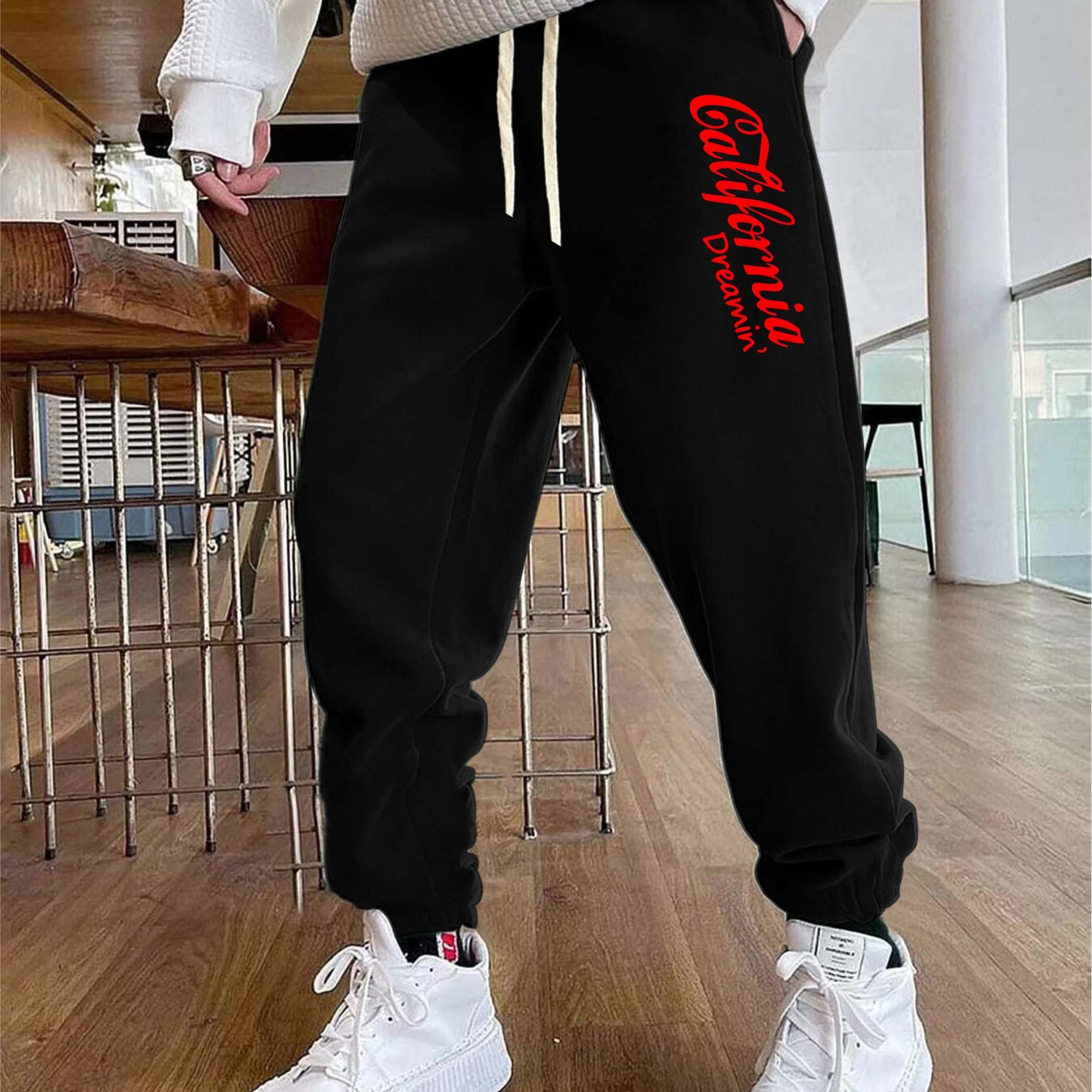 California Print Joggers, Men's Casual Loose Fit Street Style Waist