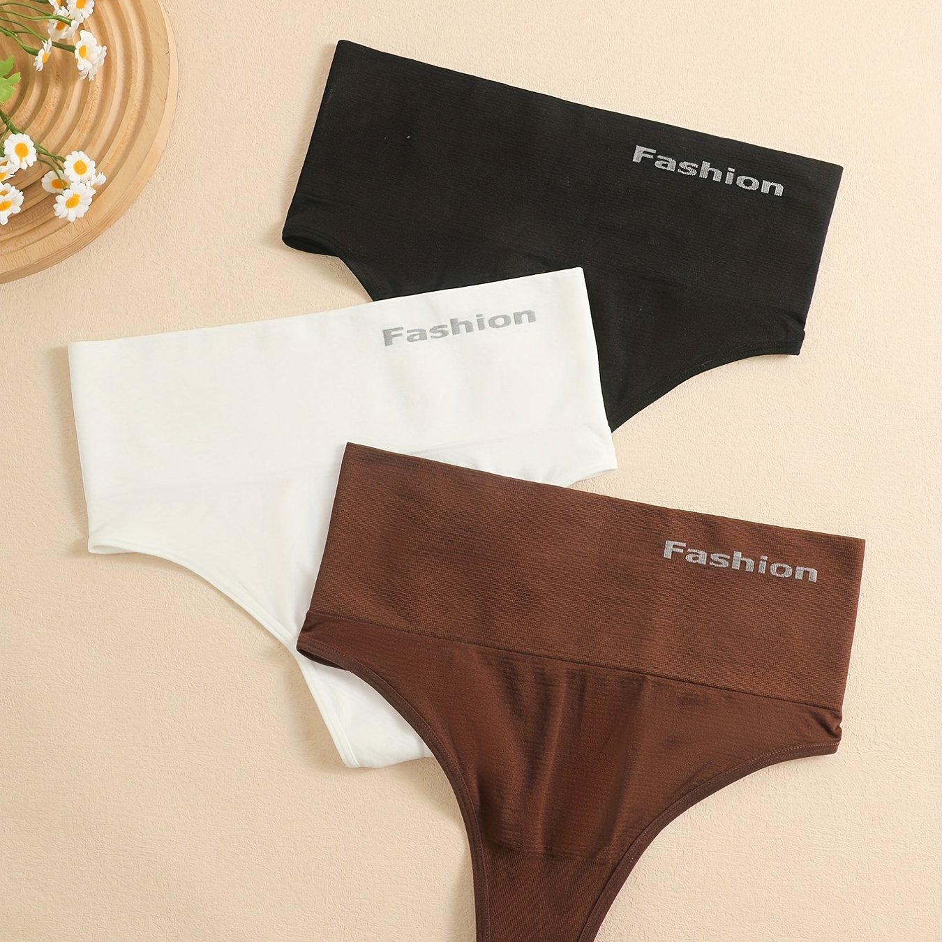 Image of 3-pack High-waisted Waist-trimming Seamless Running And Fitness Thong Panties For Women