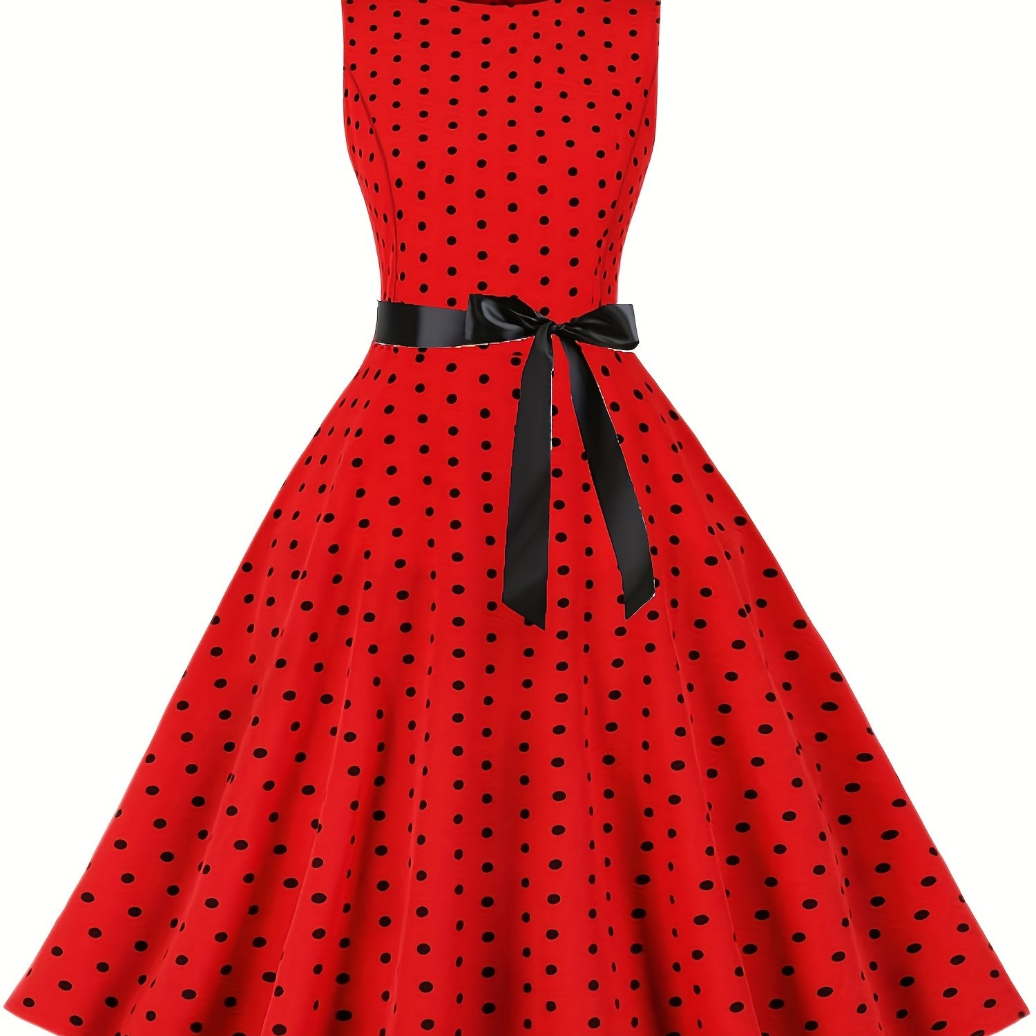 Polka Dot Retro Dress, Sleeveless Vacation Party Dress For , Women's Clothing