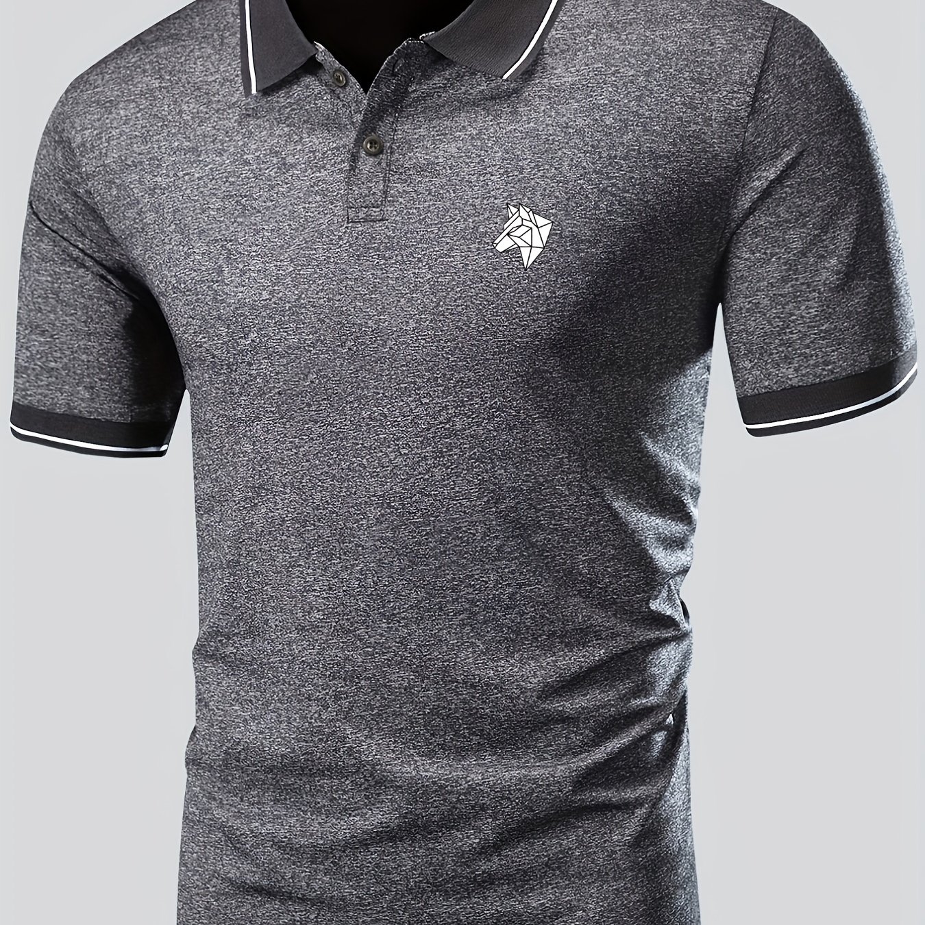 stylish wolf print mens casual button up short sleeve lightweight polo shirt mens polo for summer tops for men