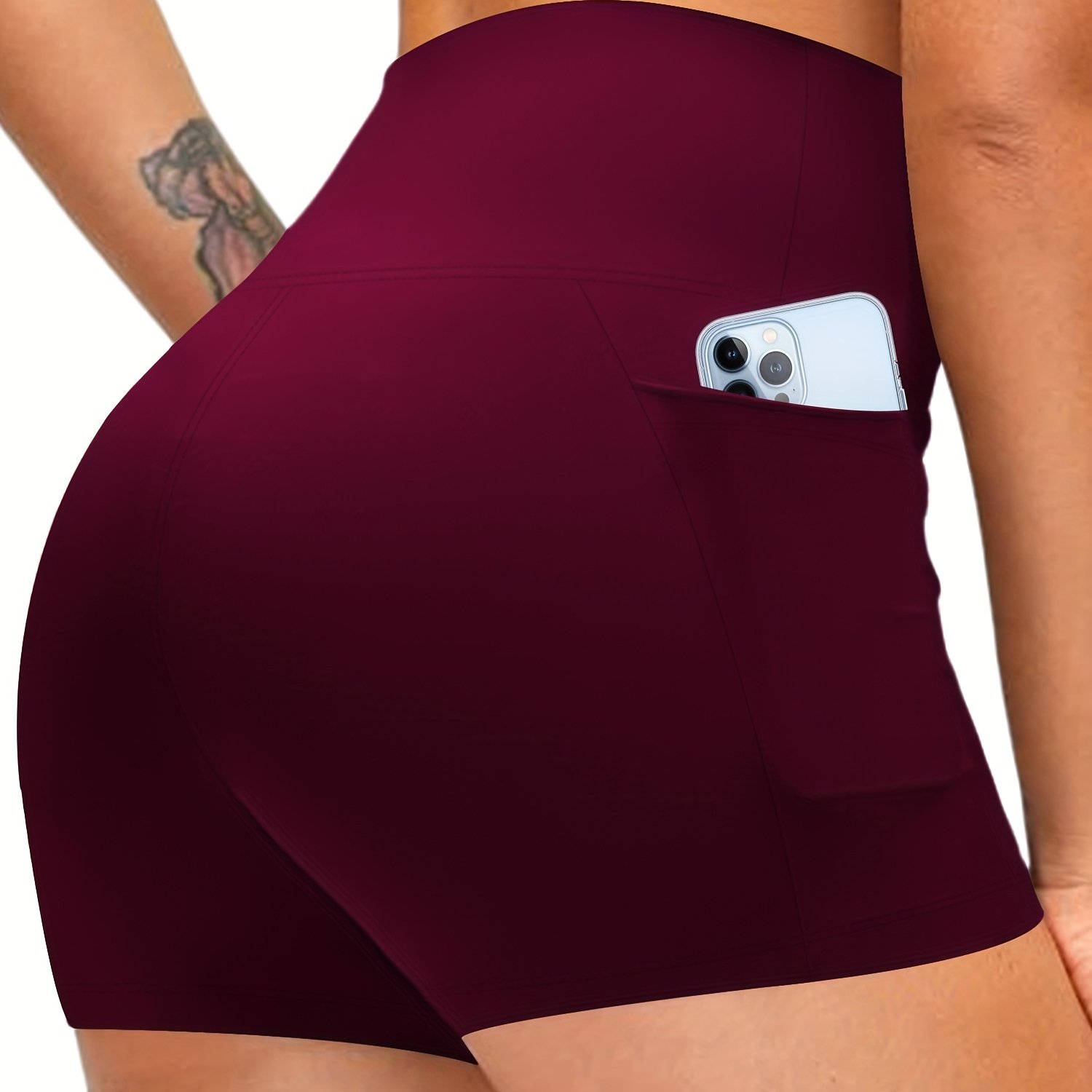 Women's Activewear: Solid Wide Waistband Sports Yoga Shorts With Pockets -  Perfect for Summer Biking!