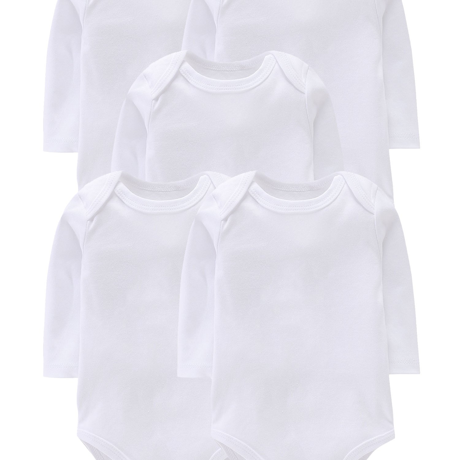 Image of 5pcs Long Sleeve Baby Bodysuits - Soft Solid Color Rompers With Collar, Snap Closure & Elastic Cuffs, For Newborns, , Easy Diaper Change & Casual Attire, Perfect For Outdoor