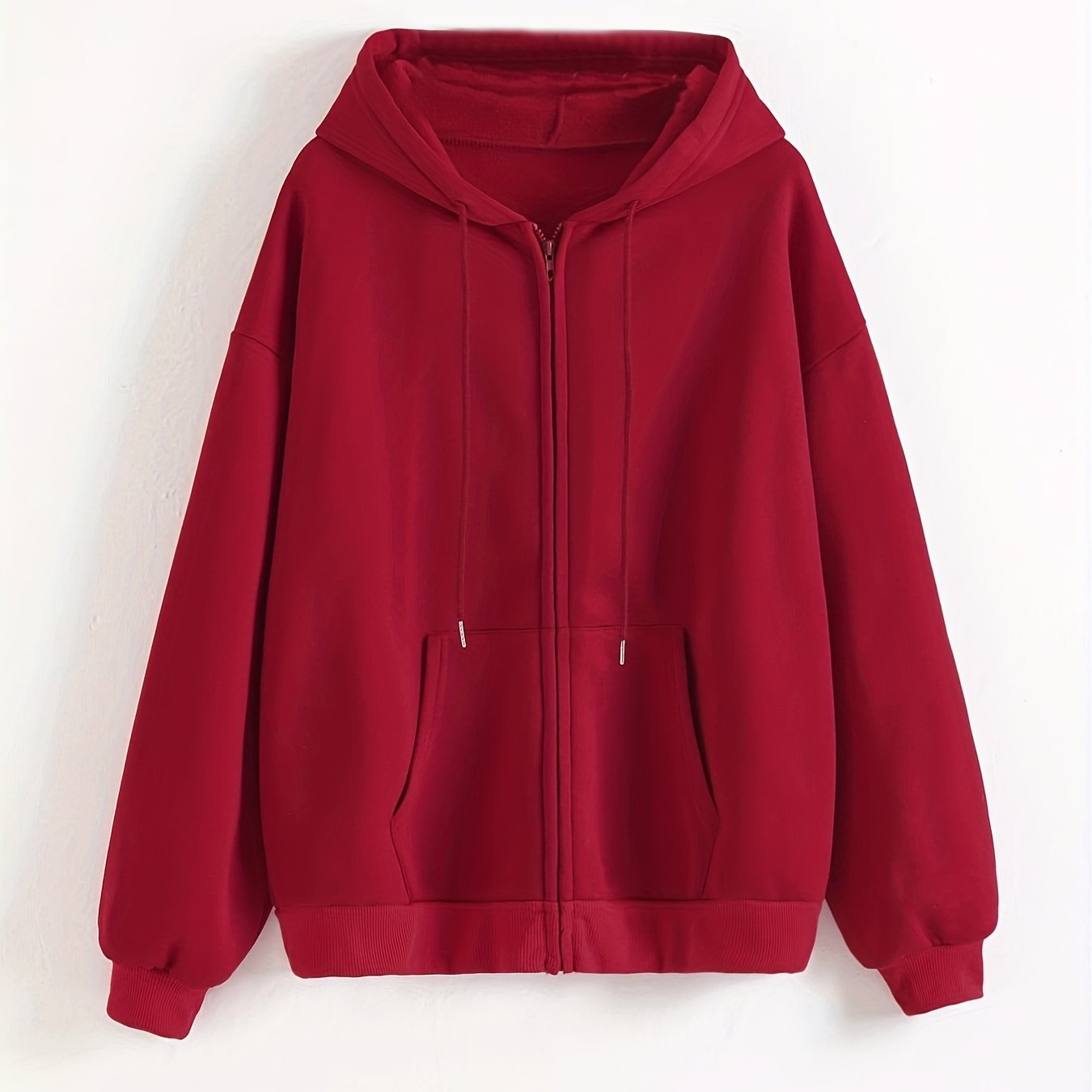 Solid Zip Hoodie Casual Long Sleeve Drawstring Hoodies Temu