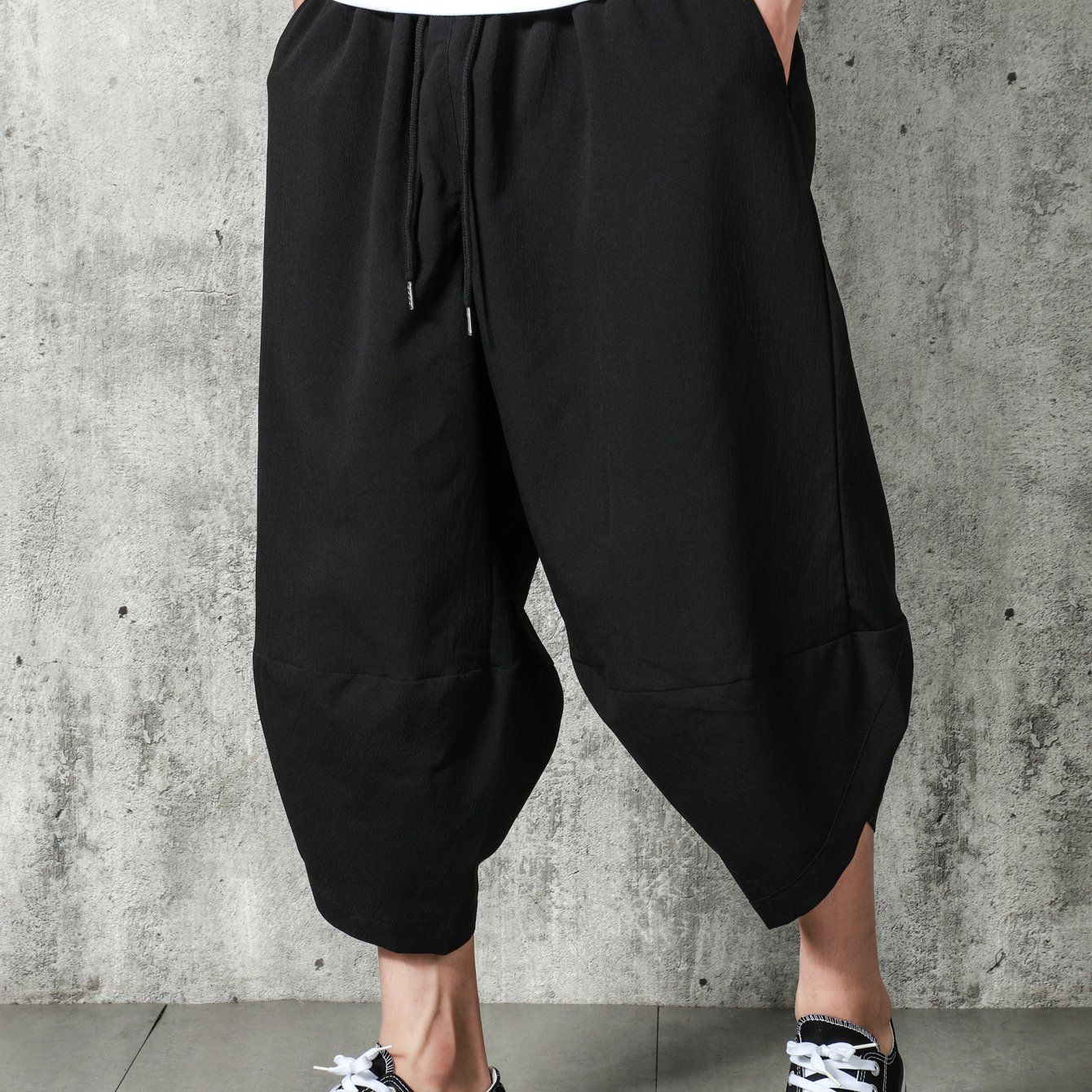 TEMU Hip Hop Style Drawstring Harem Pants, Casual Vintage Leg Cropped Pants For Summer, Pants