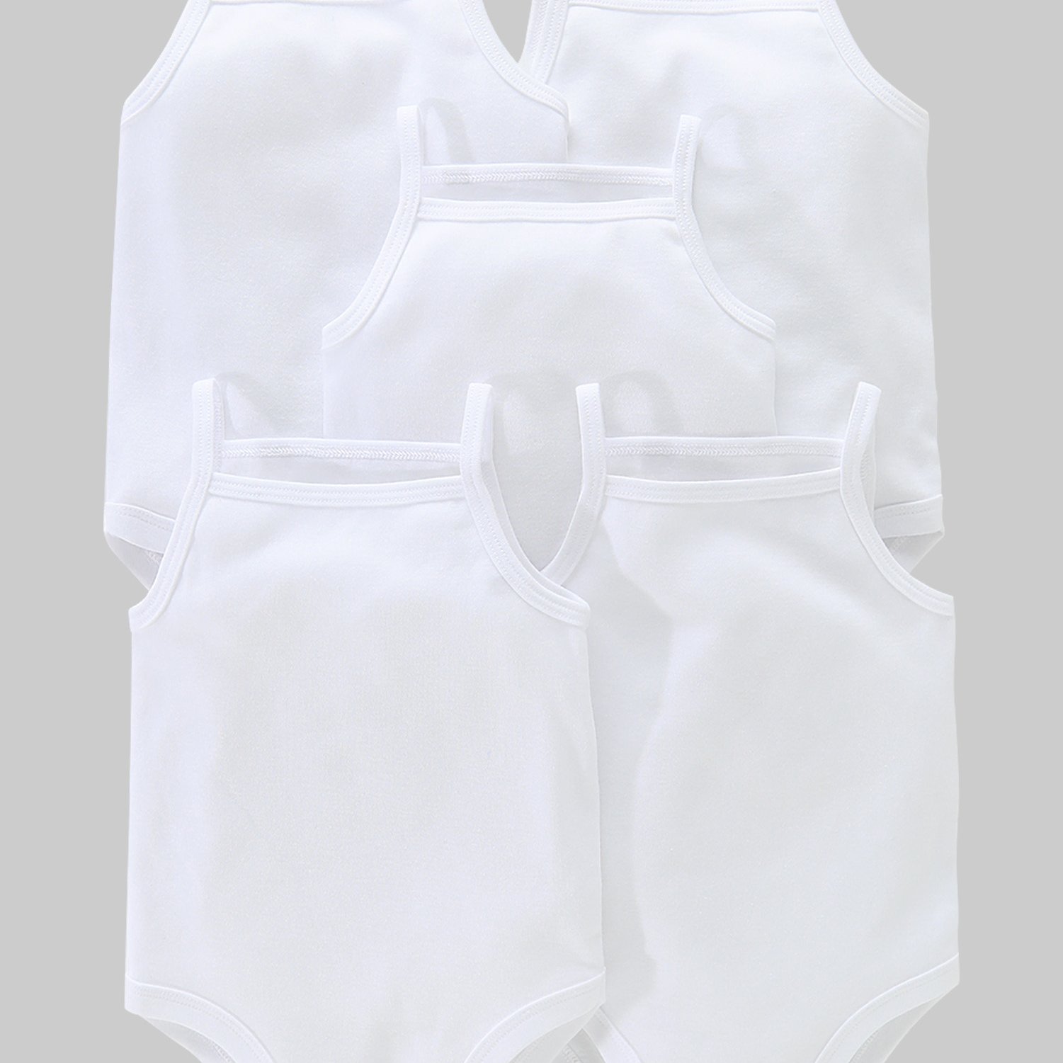 5pcs Newborn Infant Girls Pure Strappy White Bodysuit, For Outdoor