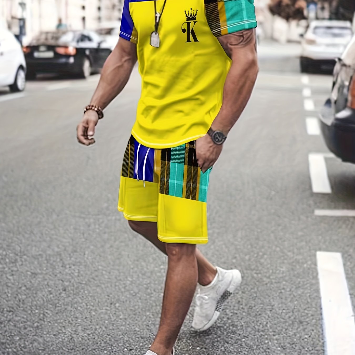 Yellow shorts hot sale outfit men