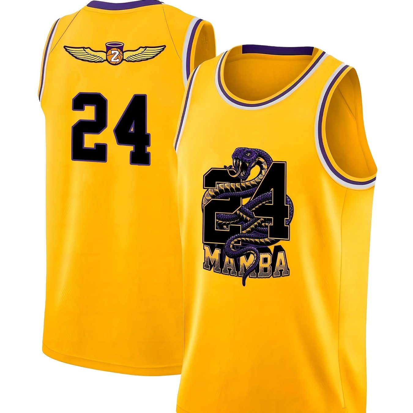 Men's Mamba #24 Embroidered Basketball Jersey, Active Retro Round Neck Sleeveless Uniform Basketball Shirt for Training CompetitionSize S-XXXL,Temu