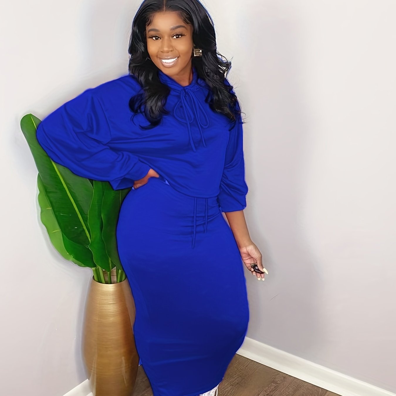 PSK Collective ROYAL BLUE Lace-up Long Sleeve Sweatshirt Dress